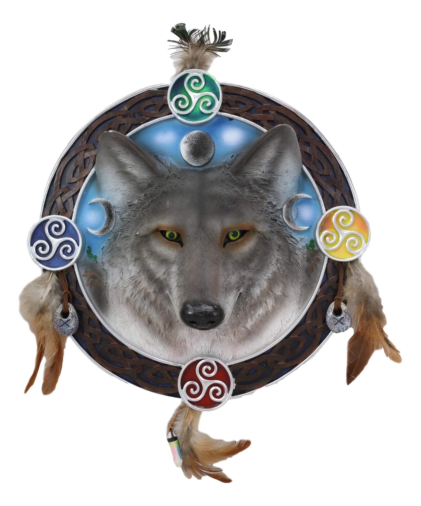 Ebros Traumfänger, groß, 30.5 cm Durchmesser, dreifache Göttin Triskele, Dreifaltigkeit, keltischer Alpha, Wolf, runder Traumfänger mit Federn, Wandbehang, Aufhänger für Zuhause und Büro, Talisman