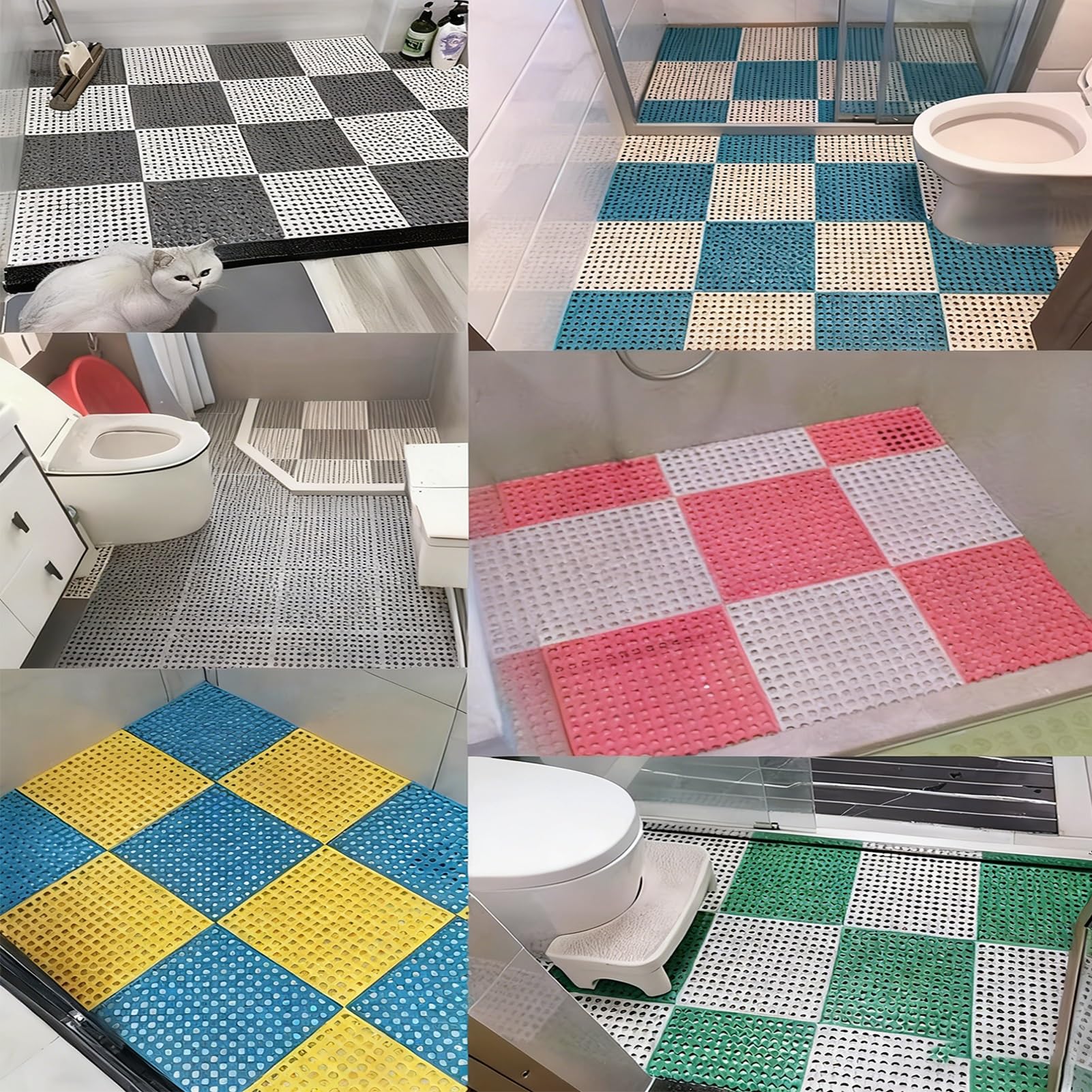 PVC Antideslizante Esterilla Tina Drenaje Shower Mat Fácil de Guardar Alfombrilla Elevada Zona Ocio en el Balcón(White,24pieces)