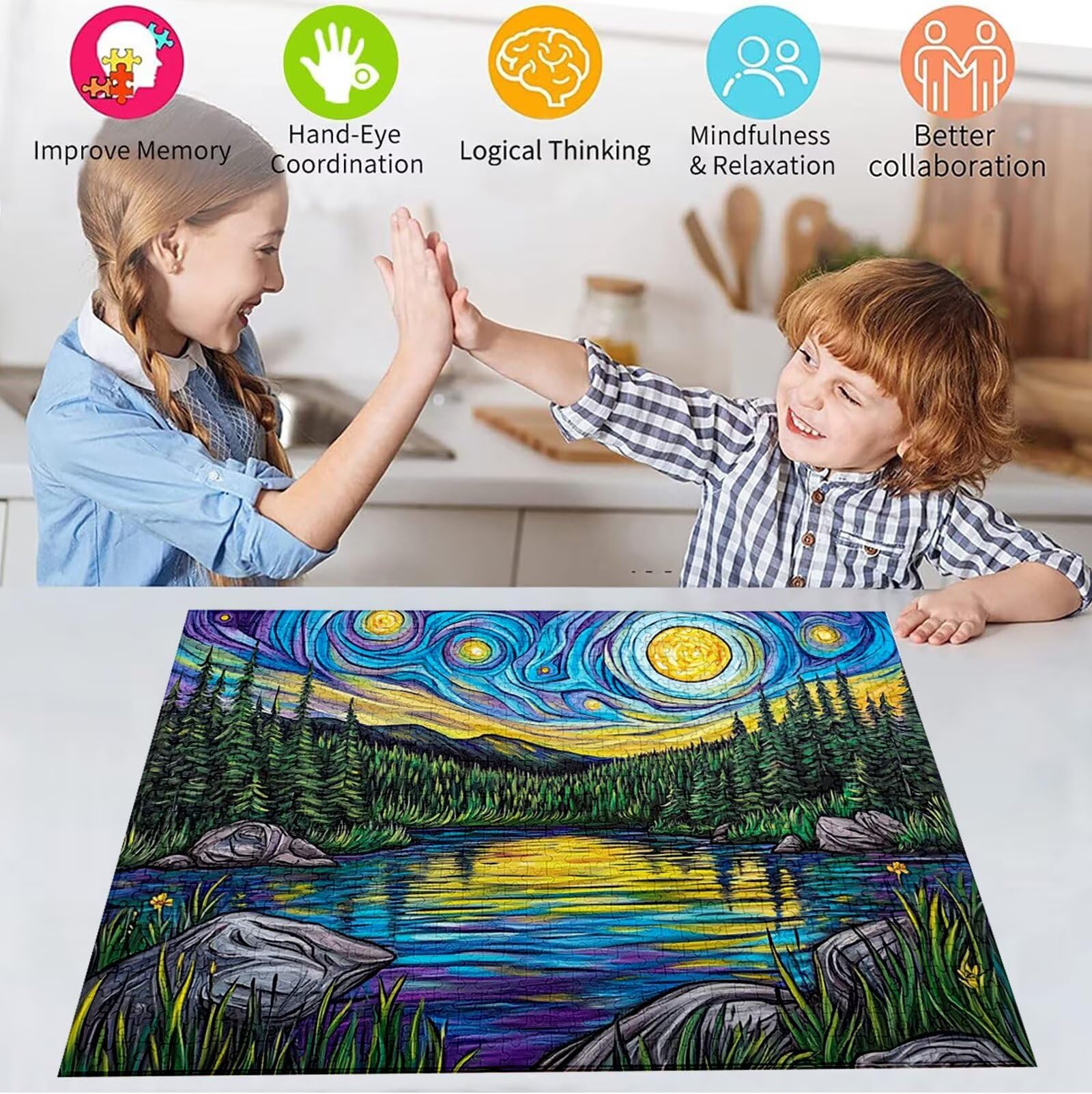 Puzzle 2000 Pezzi, 3 4 5 Anni Puzzle Blu 6 7 8 Anni Giochi Educativi Sostenibili Con Motivi Per Adulti Da Gioco in Legno Di Alta Qualità Jigsaw Lago per Gioco Familiare, 2026 Regalo Natale H-8168