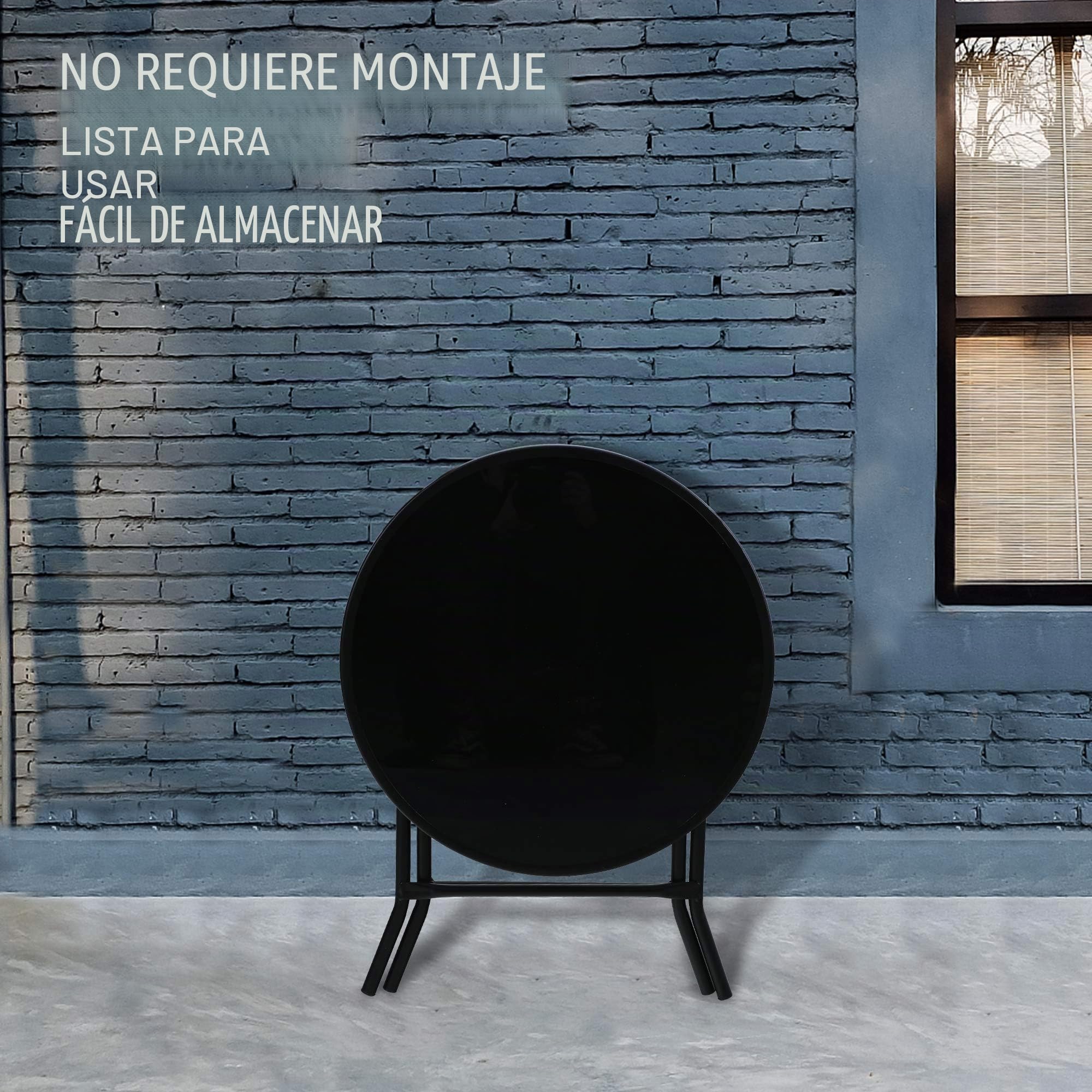 PHI VILLA Mesa Auxiliar Redonda Plegable de Cristal de Metal, Mesa de Café, Resistente a la Intemperie, Fácil de Limpiar, para Balcón, Jardín, Terraza, Salón