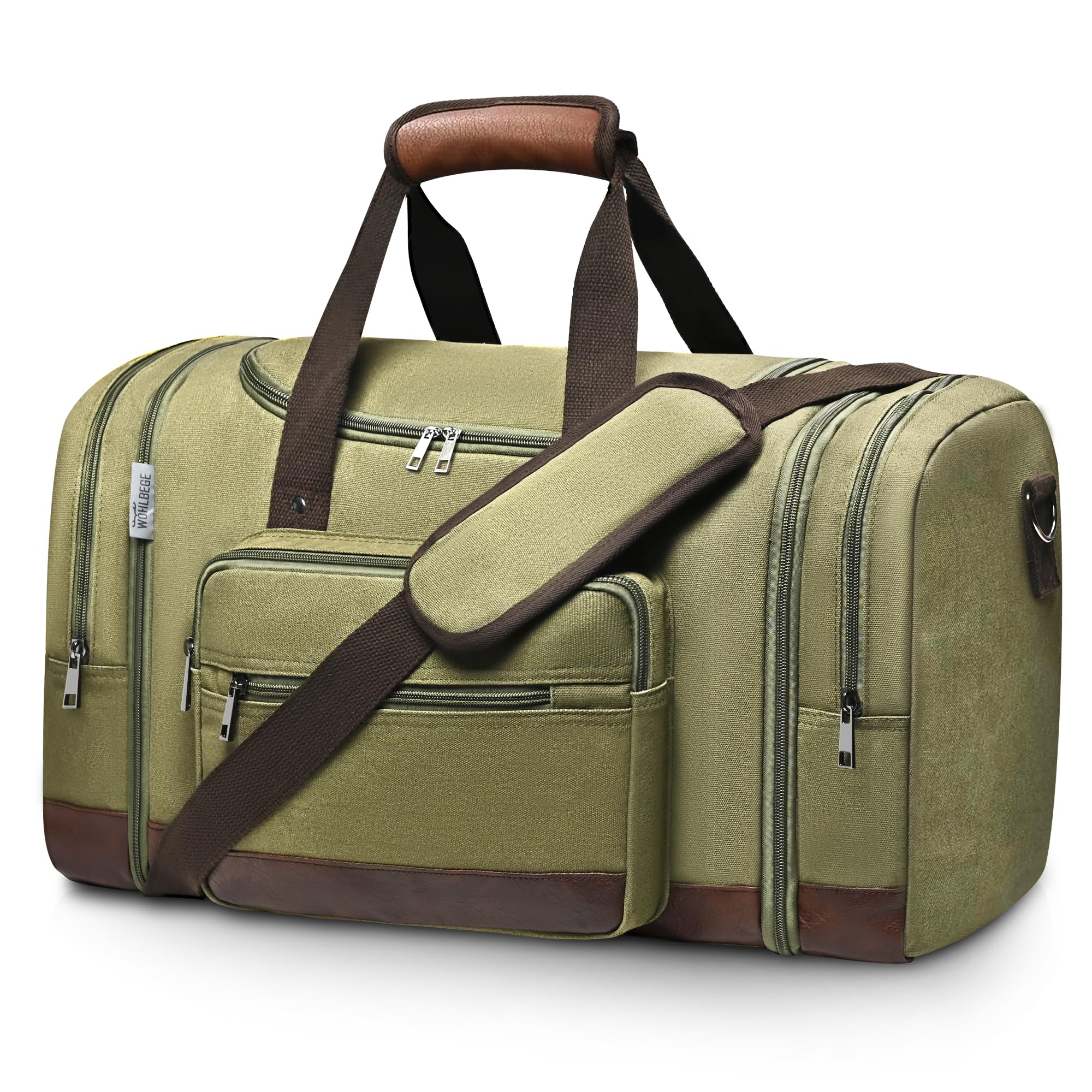 Wolhbege Duffle Bag for Travel,Mens Travel Bag & Carry On Bag for Men with Expandable Design and Luggage Sleeve –Duffel Bag for Gym, Weekender,Canvas,