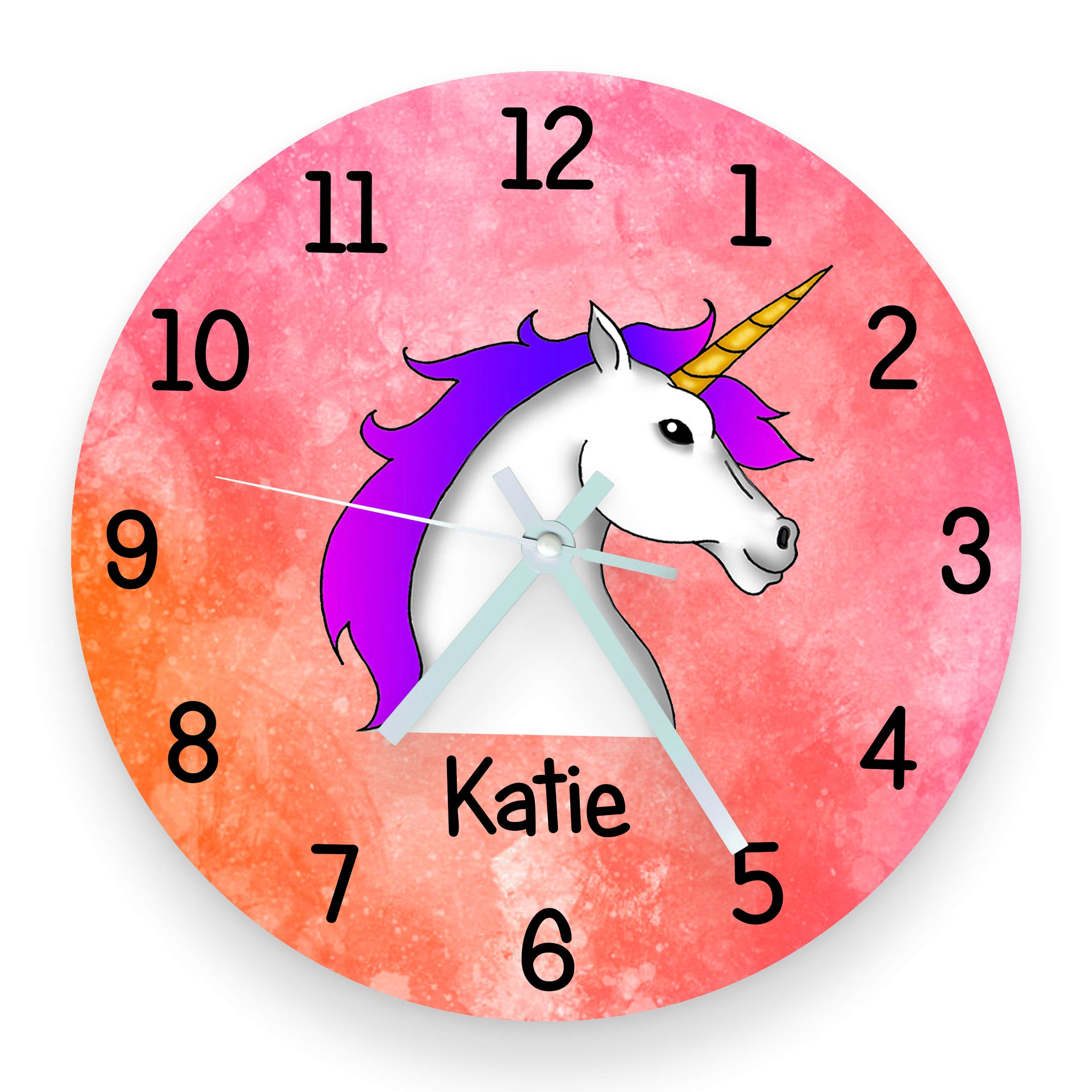 We Personalize Pink Personalised Unicorn Clock Wall Clock With Child's Name Colour
