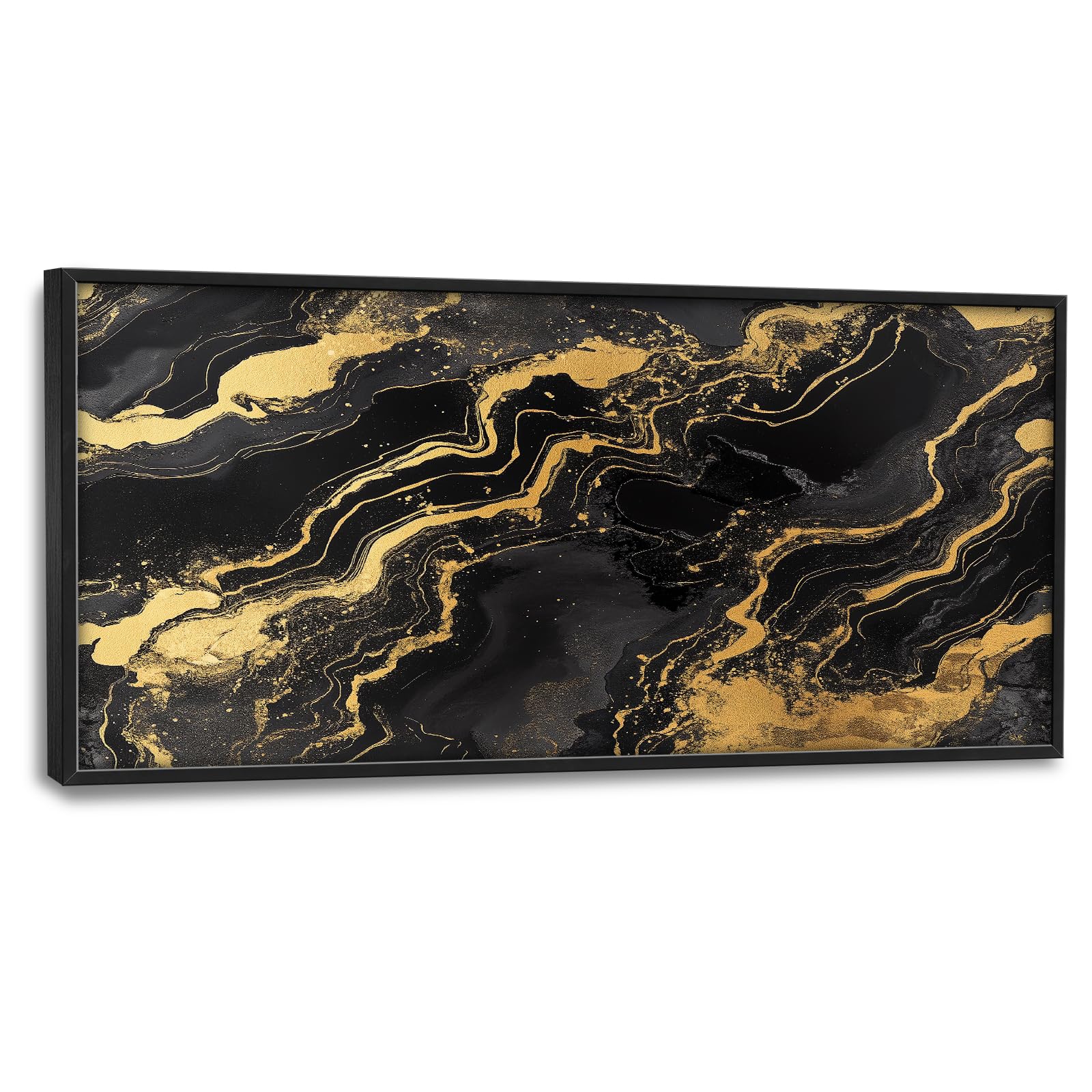 Large Abstract Gold and Black Framed Wall Art Modern Marble Canvas Wall Decor Abstract Pictures Print Painting Artwork Home Decorations for Living Room Bedroom Office 60 x 30 inch