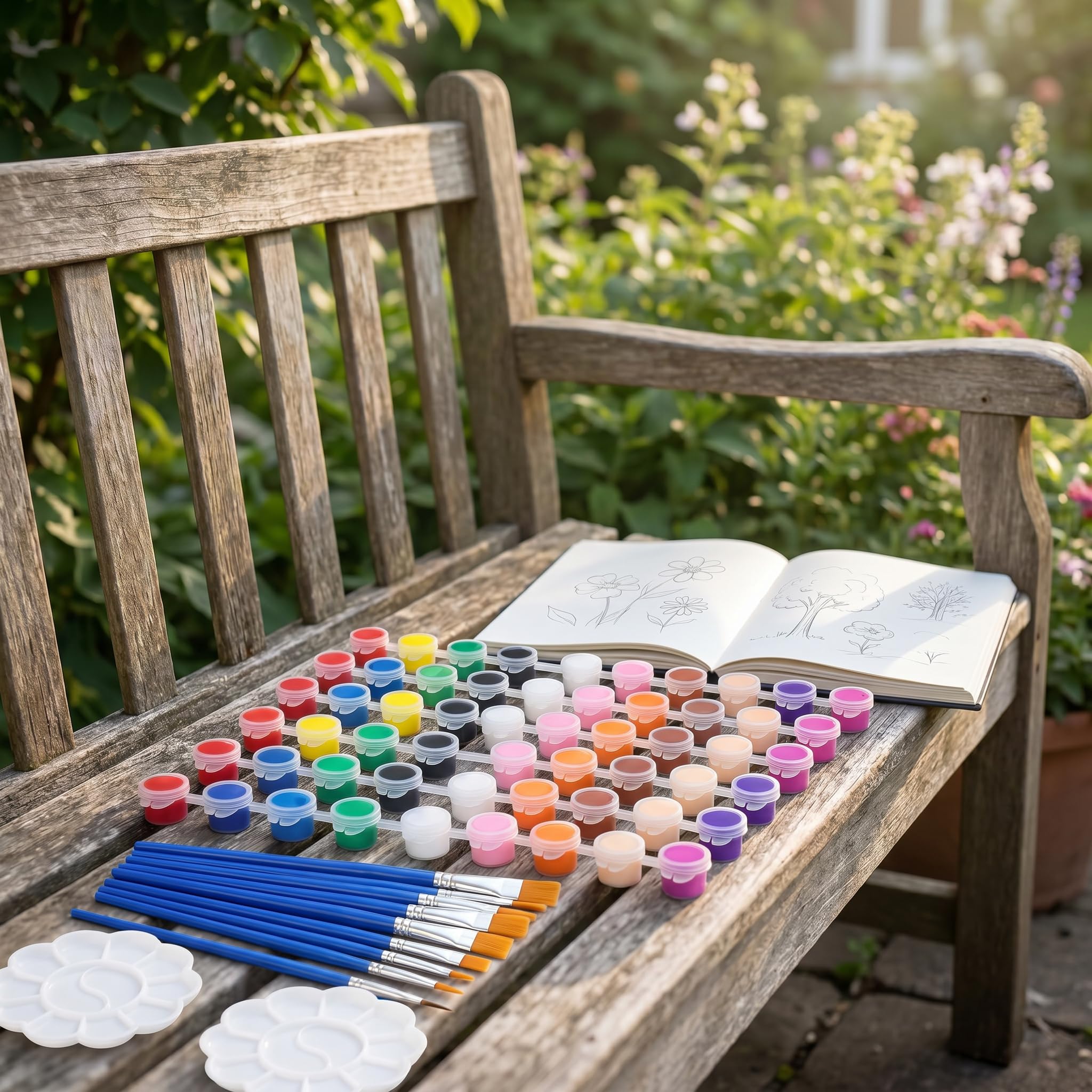 Juego de 48 mini pinturas acrílicas para niños, con 30 pinceles y 4, colores escolares, macetas de tempera, pequeñas para cursos, actividades familiares