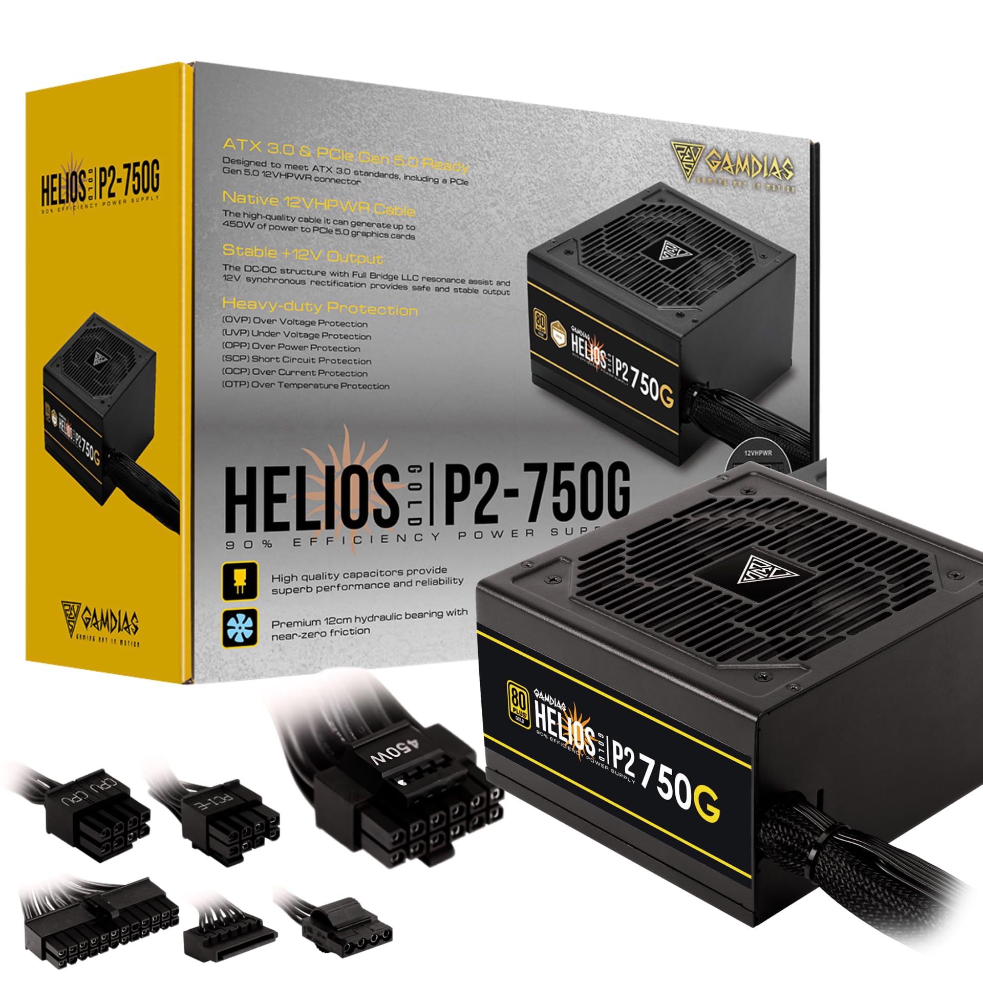 GAMDIAS Fonte De Alimentação Gold Gaming Pc 750 W, 80 Plus Atx 12