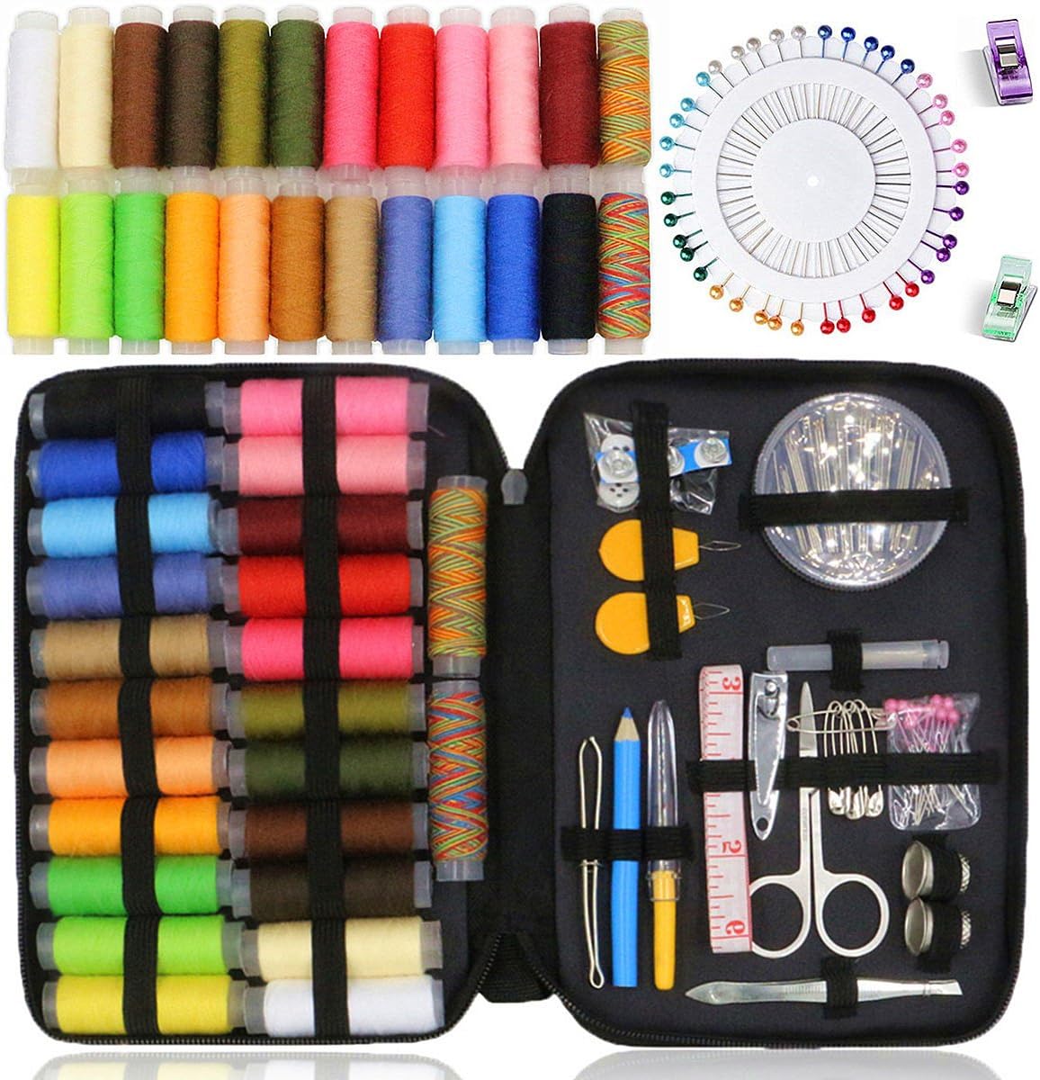Sewing Kit BoChang - Over 130 DIY Premium Sewing Supplies, Zipper Portable & Complete Mini Sew Kit for Traveller, Adults, Beginner, Emergency - Filled with Mending Supplies and Sewing Accessories