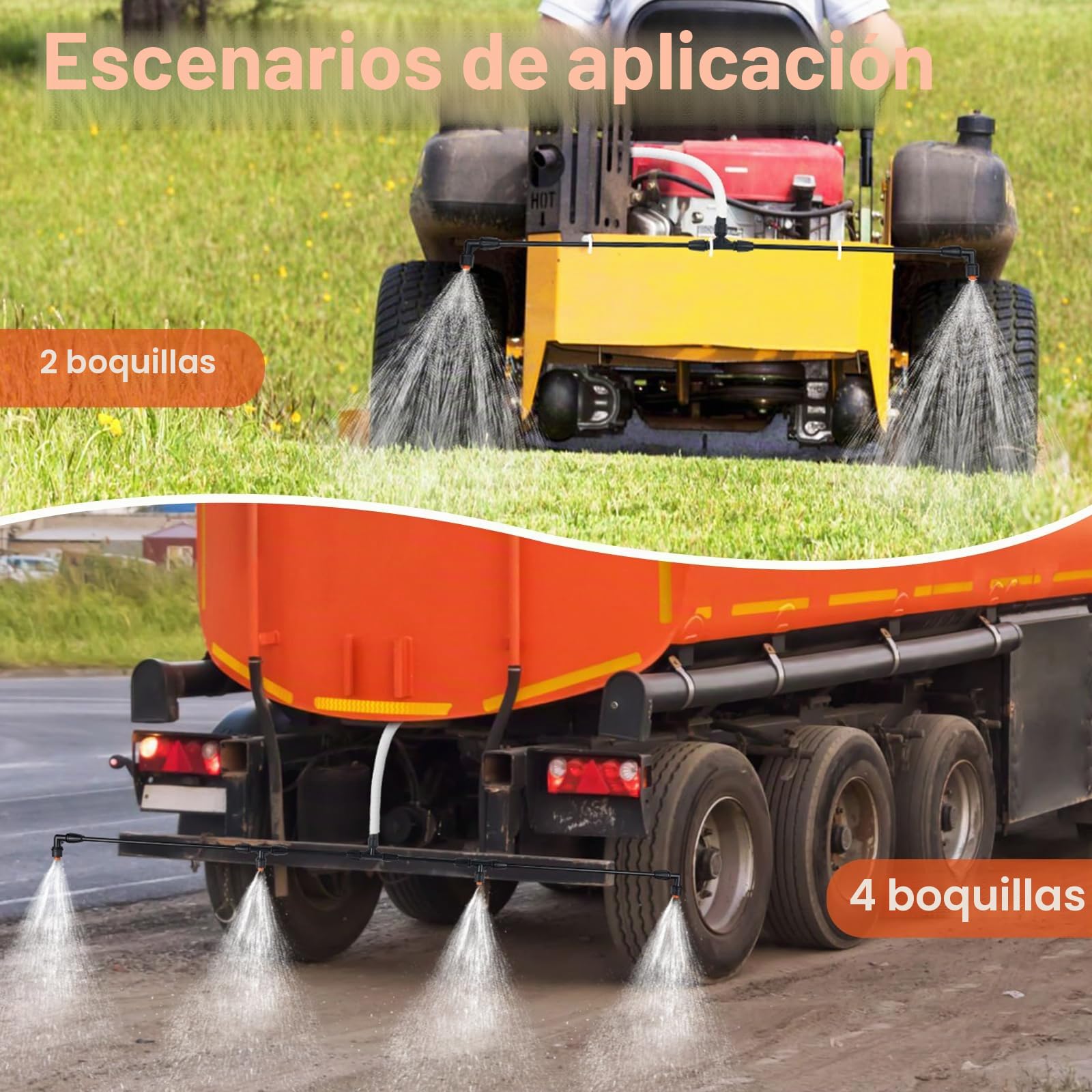 Barra de pulverización de poli 4 boquillas con conexión de latón de 1/4", barra de pulverización equipada con dos tipos de boquillas, longitud DIY de hasta 74,8" (1,9 m) para riego de tractor en