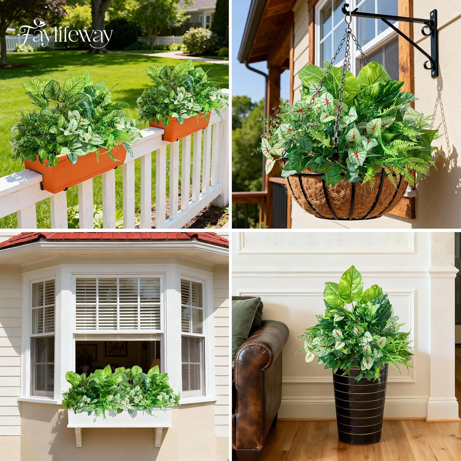 12 Bundles Artificial Plants Outdoor,UV Resistant Fake Greenery Stems with Large Shrubs Faux Plastic Plant for Outside Front Porch Planters Garden Window Box Patio Decor(Pot Not Included) - Image 3