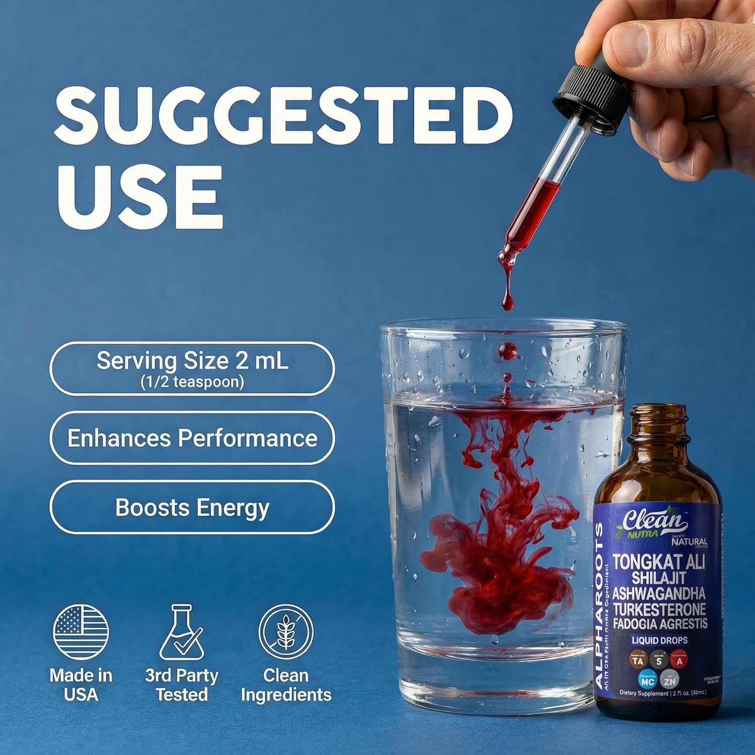 Tongkat Ali Liquid Drops Shilajit, Ashwagandha, Turkesterone, Fadogia Agrestis, Magnesium, Irish Sea Moss, and Zinc Herbal Supplement by Clean Nutra - Image 6