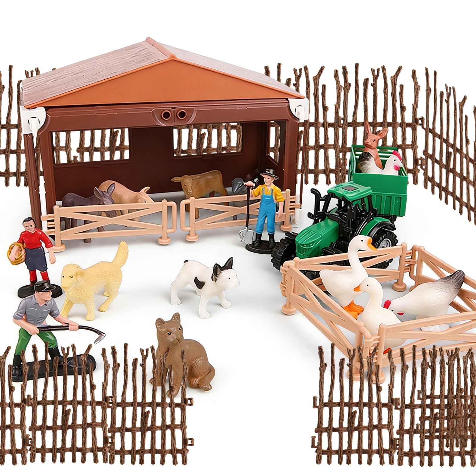 Soomuct Farm Animals Figures Set, 34PCS Farmhouse and Fence Decorative Display Set with Animal Figures, Farm Scene Ornaments for Home, Desk, Shelf and Party Decoration