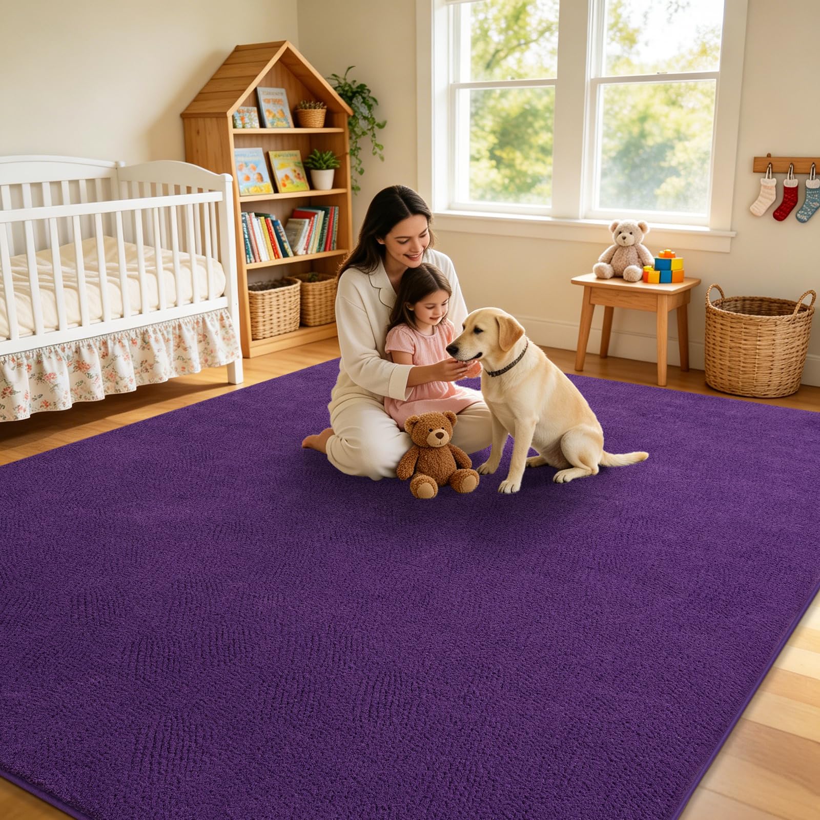 Teppich Wohnzimmer Groß 160x230cm Flauschiger Waschbarer Teppiche Lila | Teppich Kurzflor Weich Rutschfest wohnzimmerteppich Carpet für Schlafzimmer Kinderzimmer Flur und Büro