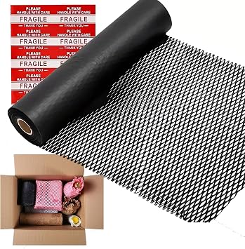 Honeycomb Packing Paper, 12" x 100 Packing Paper Substitute Alternative for Bubble Cushioning Wrap for Moving Shipping Packaging, Recyclable Moving Supplies Bubble Packing Wrap Roll-Black