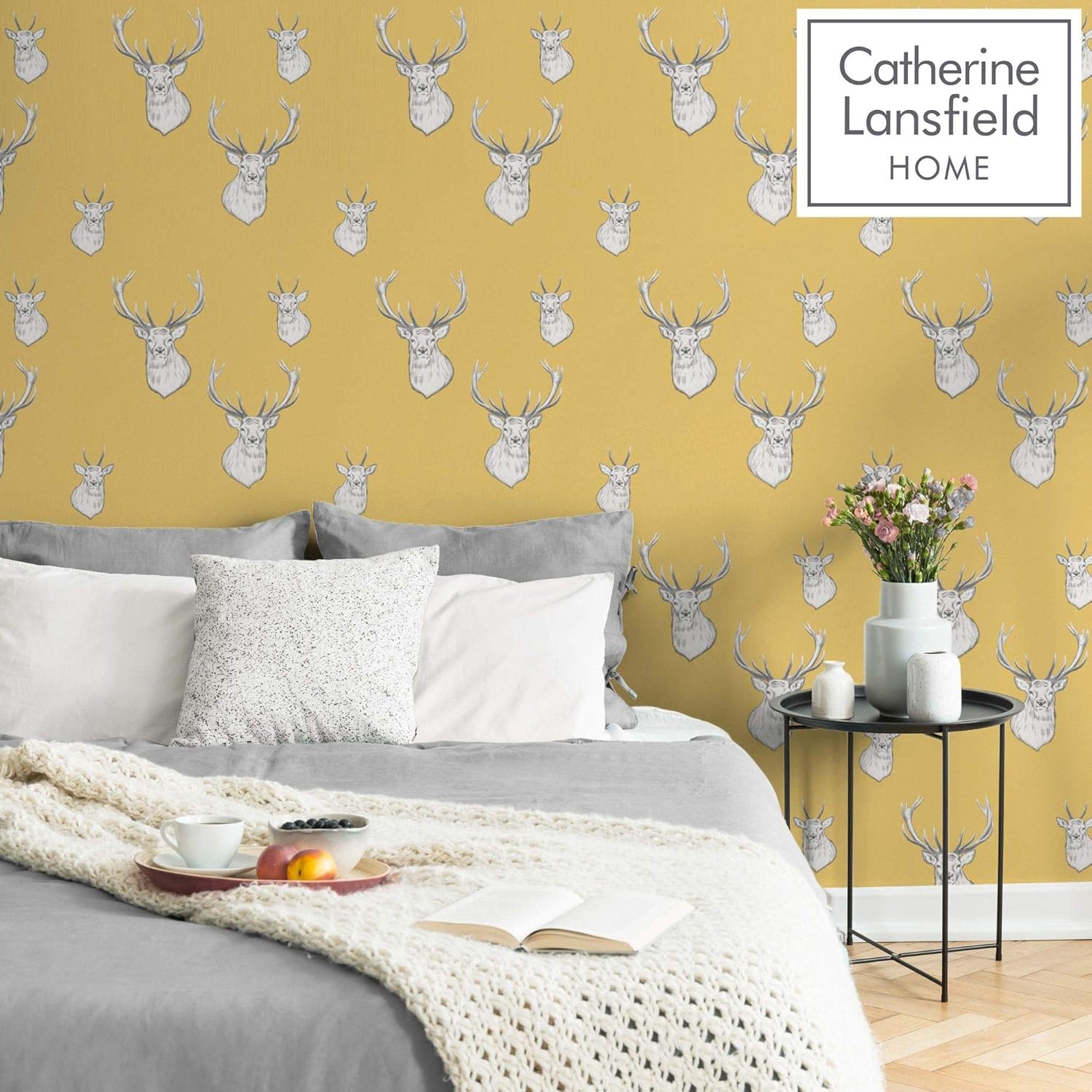 Catherine Lansfield Stag Wallpaper Ochre