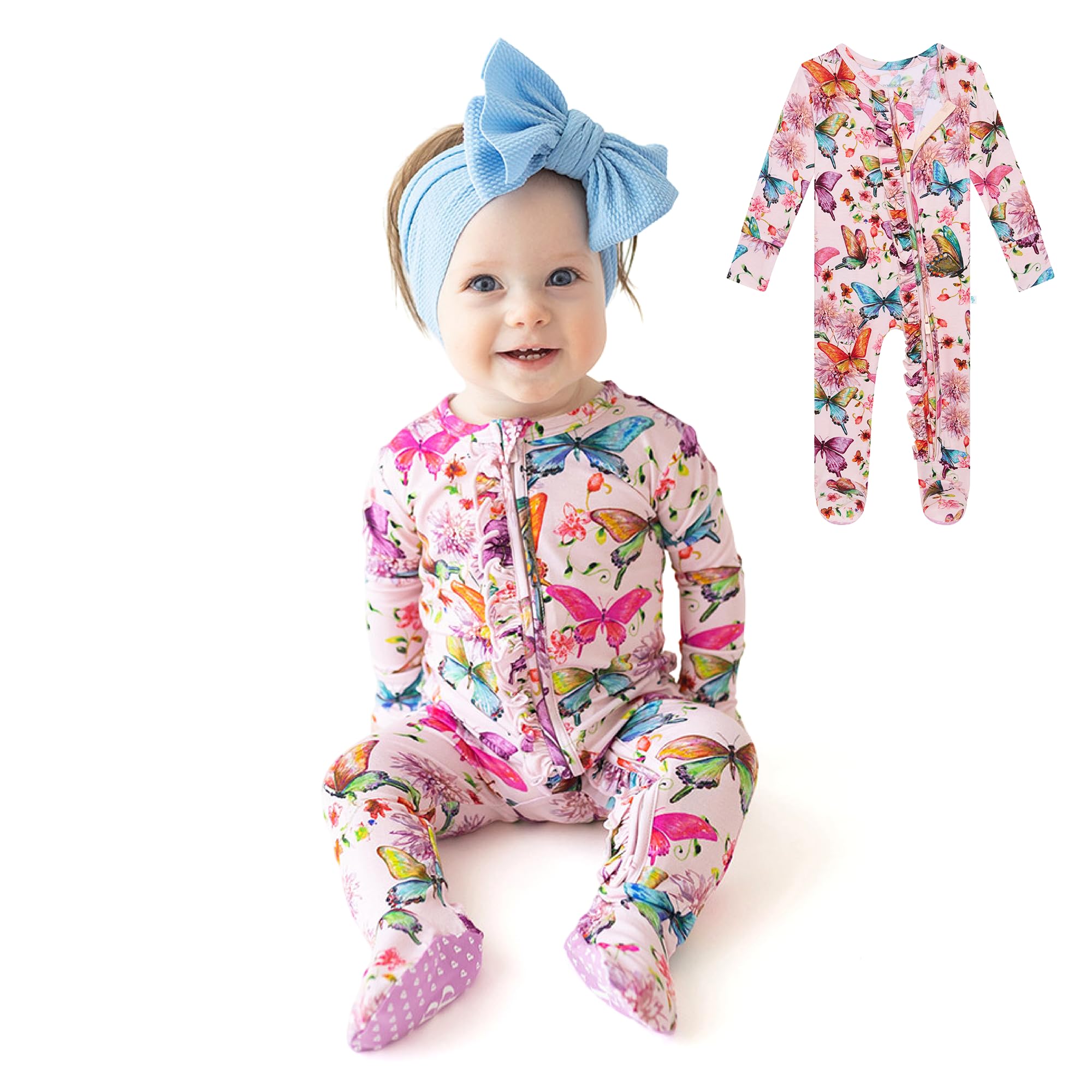 Posh PeanutFootie Pajamas for Baby Girls – Sleepers in Viscose from Bamboo with 2-Way Zipper & Ruffle Trim
