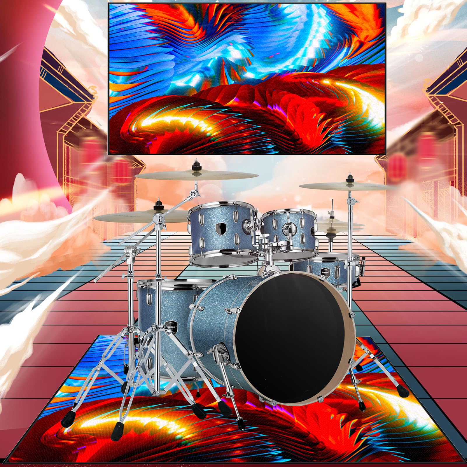 Dywan bębnowy do bębna dywanowego | Dywan bębnowy na bęben bębnowy 230 x 200 cm | Dźwiękoszczelna mata do baterii elektronicznej | Instrumenty muzyczne Antypoślizgowy koc
