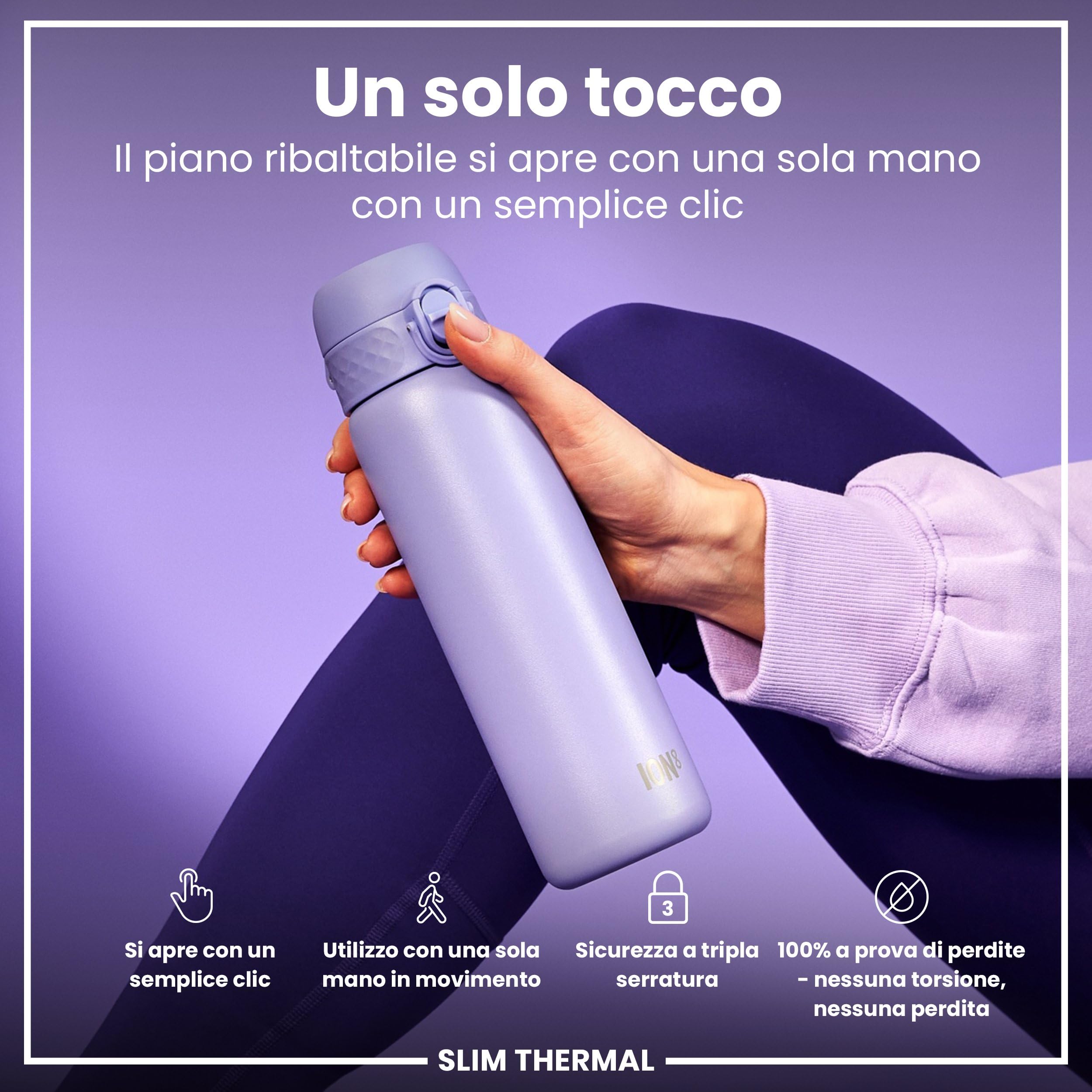 ION8 Borraccia Termica in Acciaio Isolato, 500ml, a Prova di Perdite, Facile da Aprire, Serratura Sicura, Lavabile in Lavastoviglie, Maniglia per il Trasporto, Facile Pulizia, Durevole