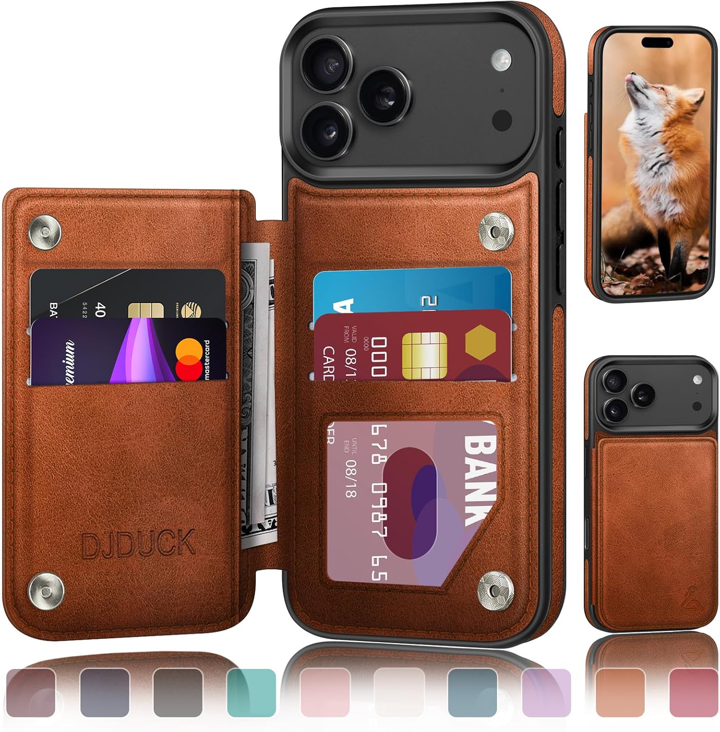 DJDUCK Designed for iPhone 17 Pro Max Case Wallet with Card Holder, [Magnetic Clasp Cover] [RFID Blocking Leather Protection] Shockproof Women Men Cases 6.9 Inch for Apple 17 ProMax Light Brown A - Light Brown