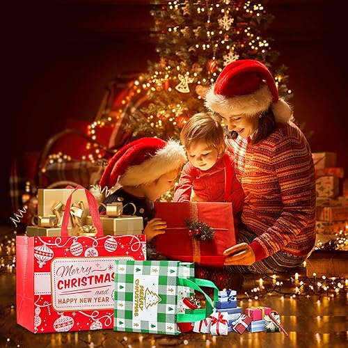 Miniatura 6 de ANYGIFT 16 bolsas de regalo de Navidad reutilizables, varios tamaños, no tejidas, impermeables, extra grandes, medianas y pequeñas, paquete a granel