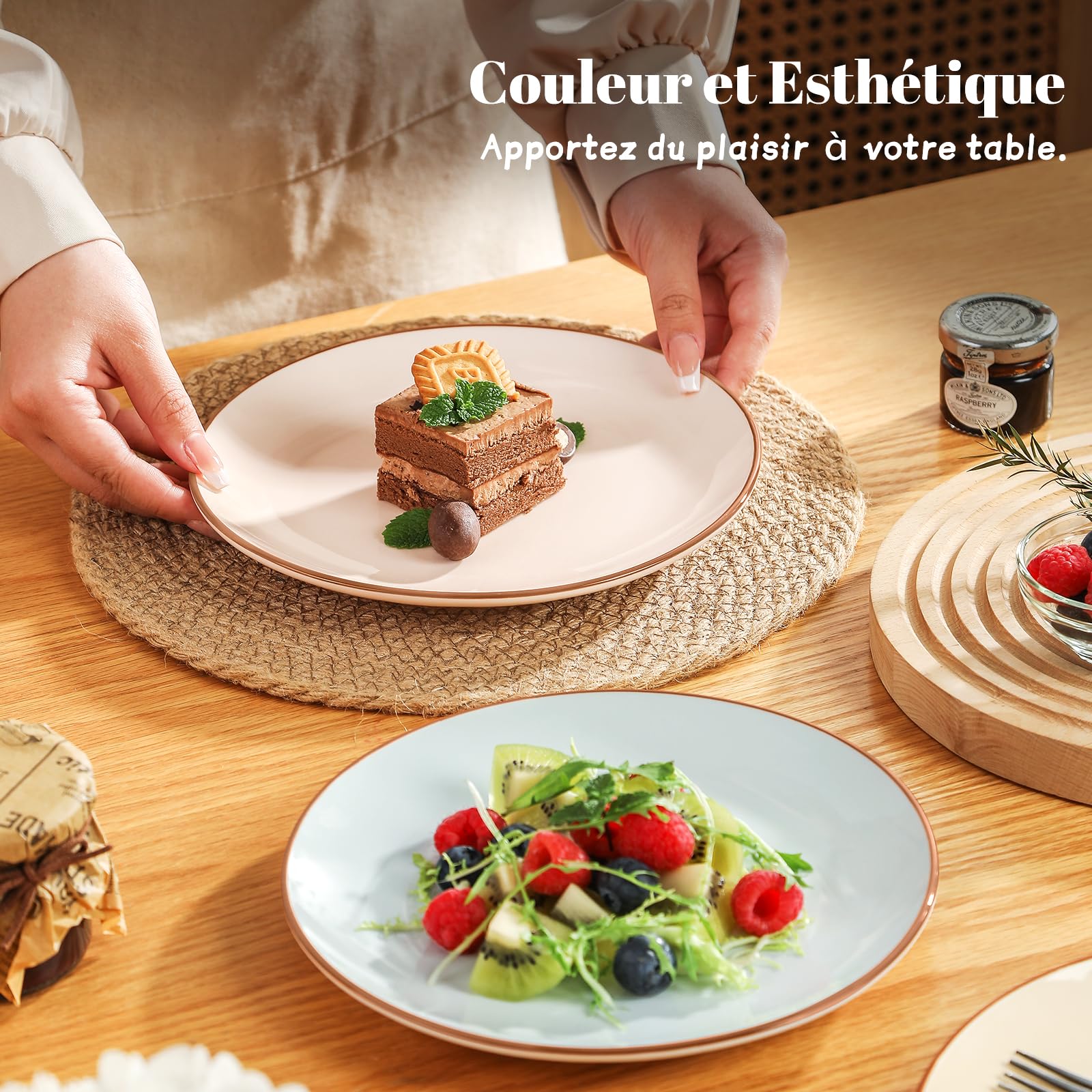 Lot de 6 Assiettes à Dessert en Céramique - Assiettes Plates pour Salade, Apéritif ou Petit Déjeuner - Couleurs Bonbon - Passe au Micro-ondes et au Lave-vaisselle - Diamètre 20 cm