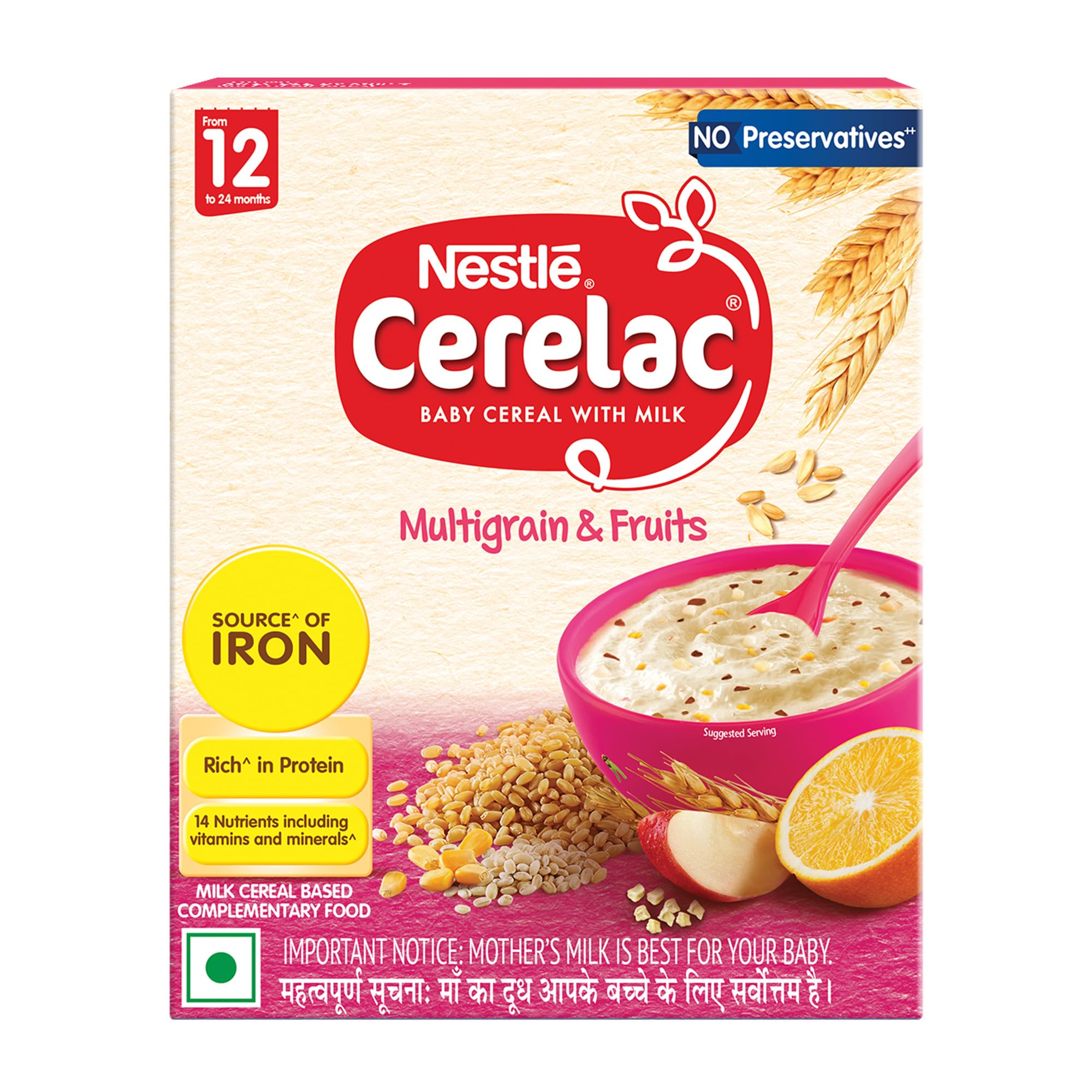 CERELAC Baby Food Cereal | Multigrain & Fruits for 12 to 24 Months Baby | Source of Iron & Protein | Instant Cereal | 600g (Pack of 2)