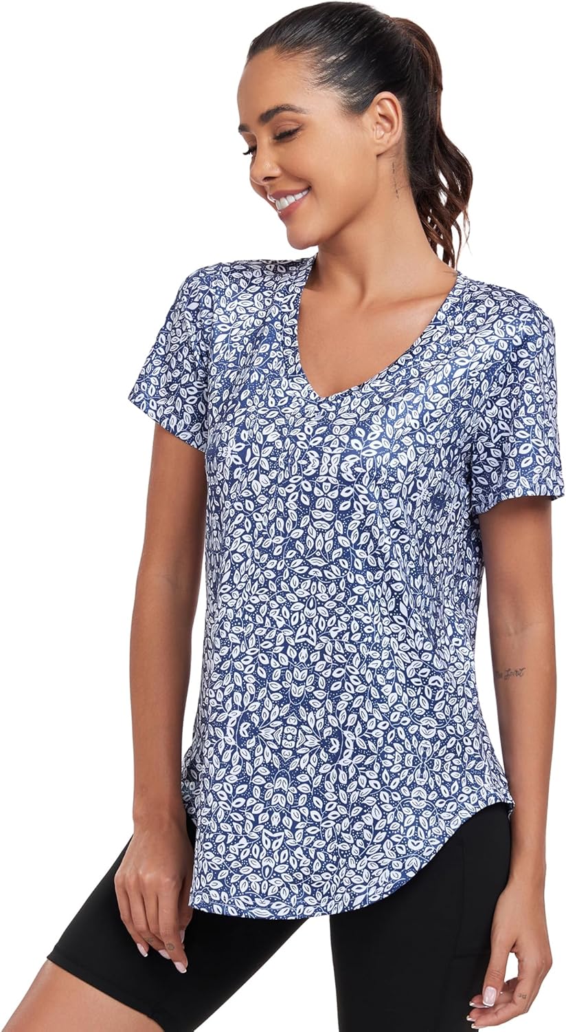Women's Workout Tops Short Sleeve Shirts Loose Fit, V-Neck Athletic Running T-Shirt - Image 2