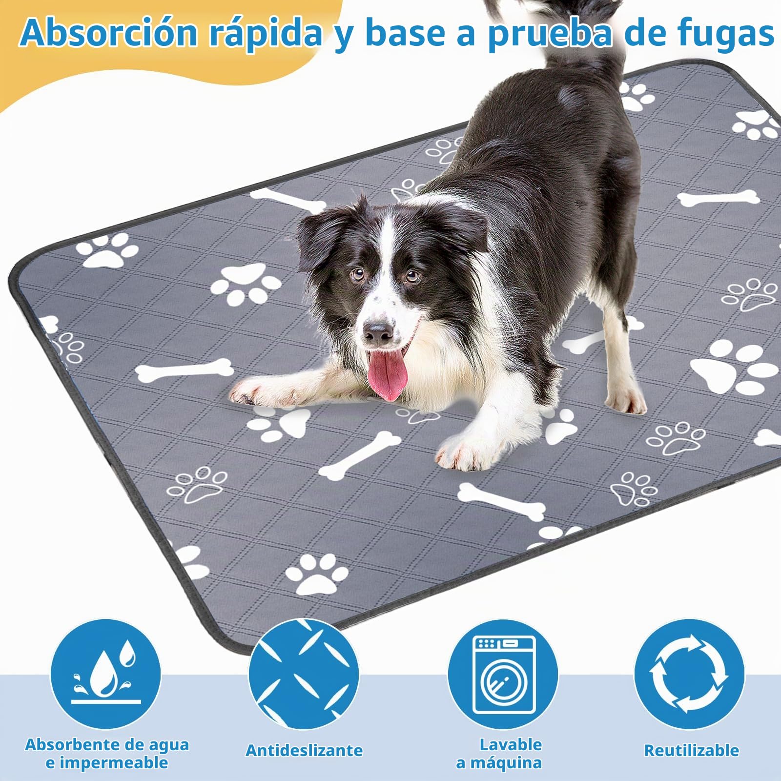Empapadores de Adiestramiento para Perros Reutilizables 90x75cm, 2 Piezas Alfombrilla Absorbente de Orina para Mascotas, Bandeja Perros Pipi Lavable con Base Antideslizantes para Jaula, Cama