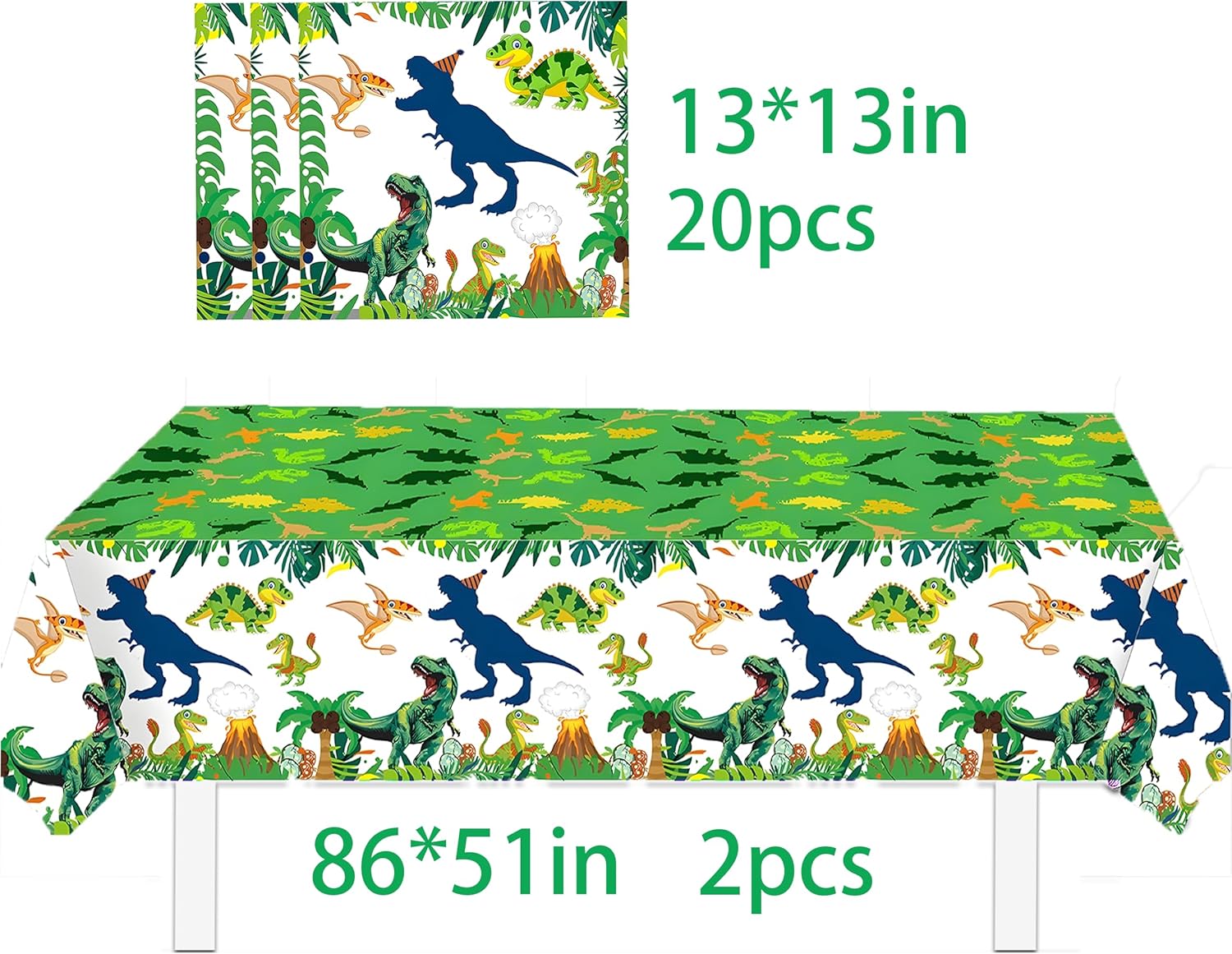 Dinosaur Decorations 2 year old Boy Plates Napkins and Cups Banners Table Cloth Three Rex Birthday Party Decorations for Boys Two Rex Birthday Decorations
