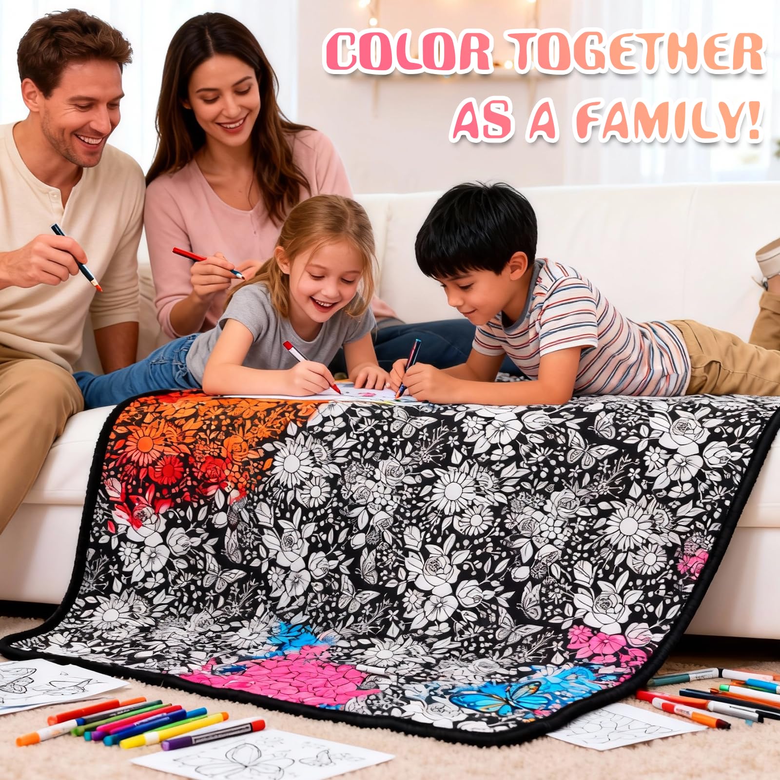 DIY Maldecke 50*60 Inch, Wiederverwendbare Painting Blanket Coloring Blanket mit 24 Farben Pinsel Persönliche Einzelstück zum Selbstgestalten für Erwachsene Kreative Personalisierte Geburtsta