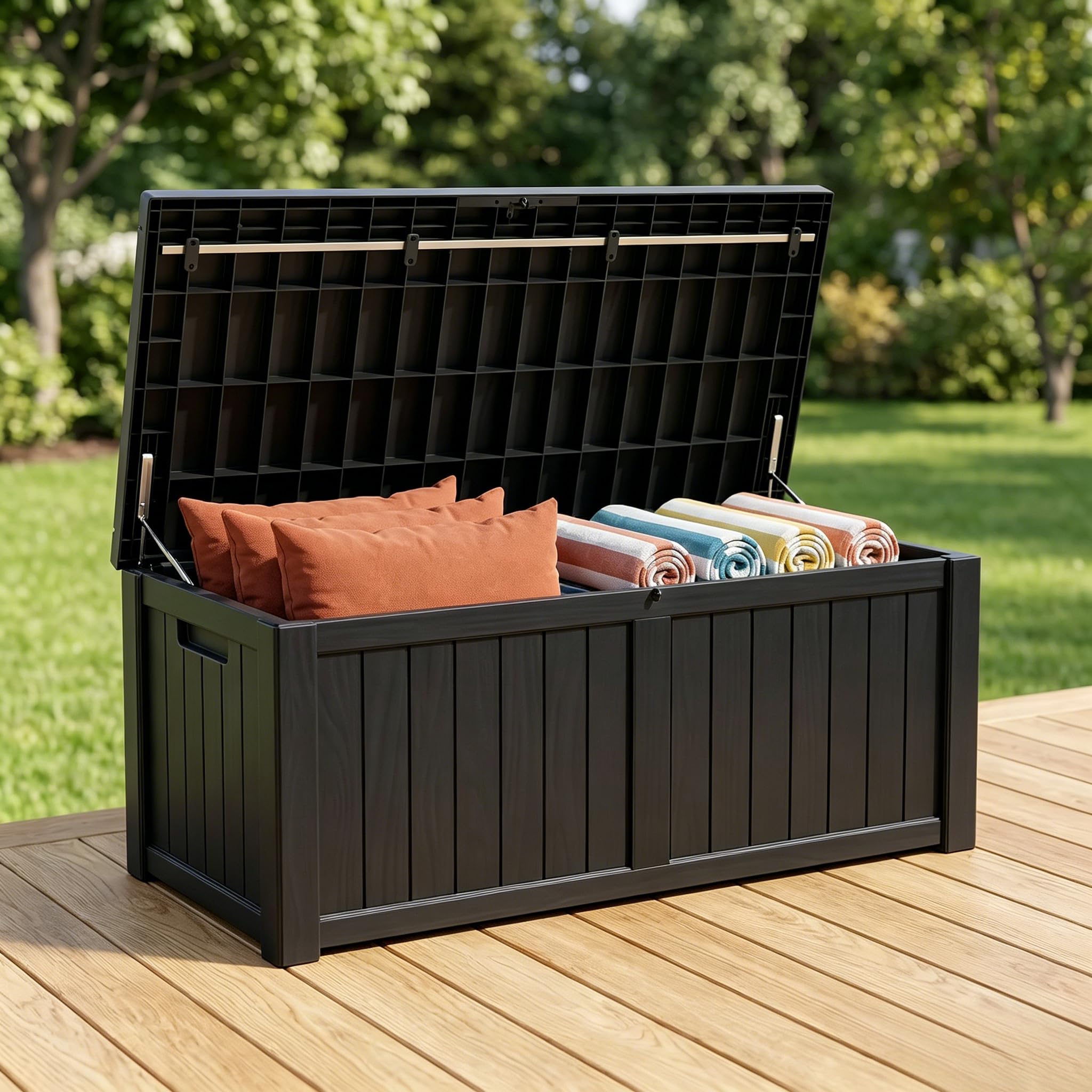 148 Gallon Resin Deck Box - Outdoor Storage Chest for Patio Furniture Cushions, Garden Tools, Pool Accessories &amp; Backyard Organization Lockable Waterproof All-Weather, Easy Assembly