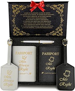 Couple Gift Valentines Day Gifts Bridal Shower Gift for Bride ManChDa Mr and Mrs Luggage Tags and Passport Holder Set Engraved Wedding Gifts for Couple Mr and Mrs Gifts Luggage for Wedding Anniversary