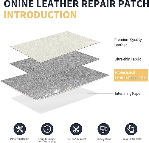 Miniatura 3 de ONine - Parche para reparación de cuero, cinta de reparación de cuero, parche de cuero de 3 x 60 pulgadas para muebles, kit de reparación de vinilo,