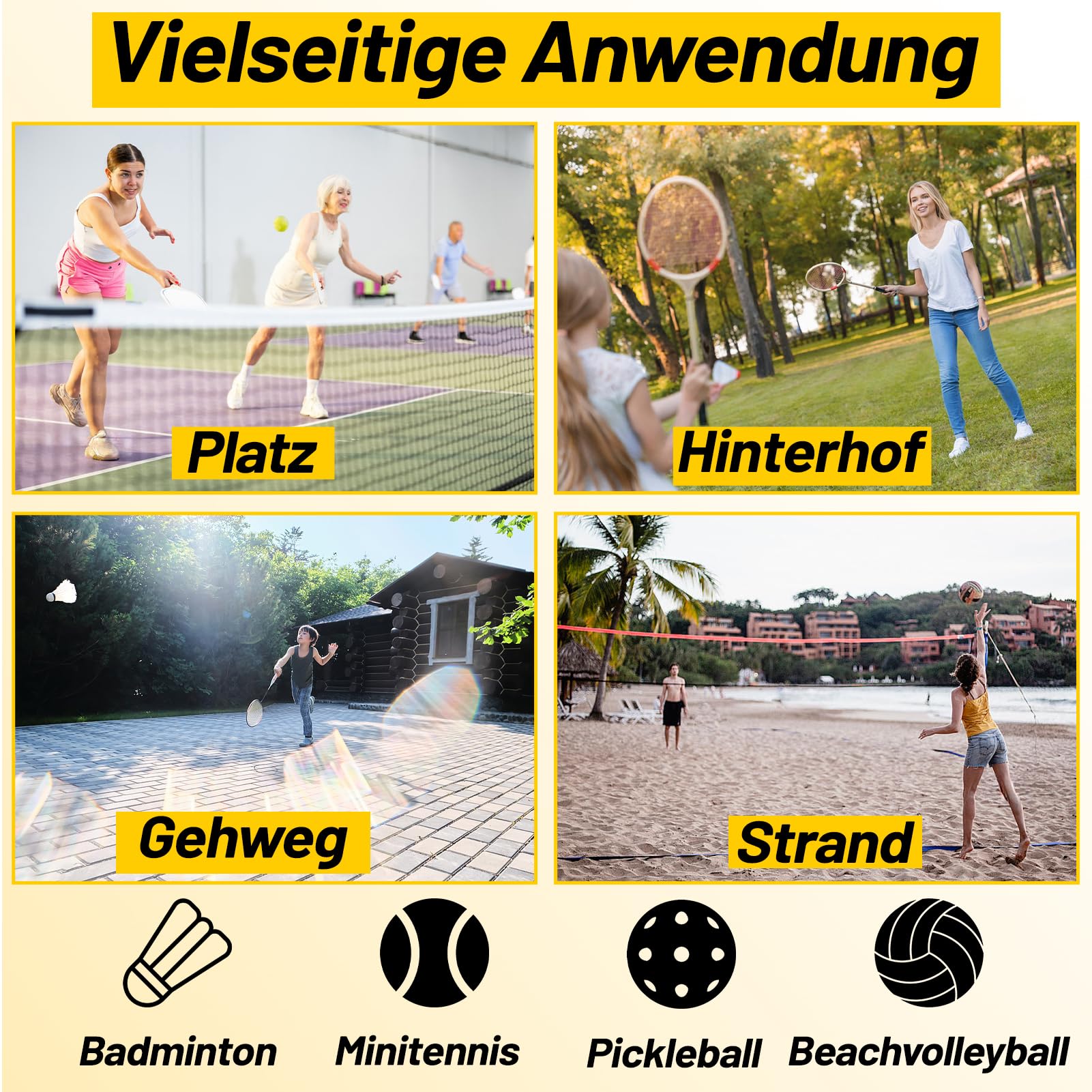 Tragbares Badminton-Netz-Set, höhenverstellbar, 5 m langes, faltbares Netz für Pickleball, Volleyball, einfach aufzubauendes Sportnetz mit Stangen
