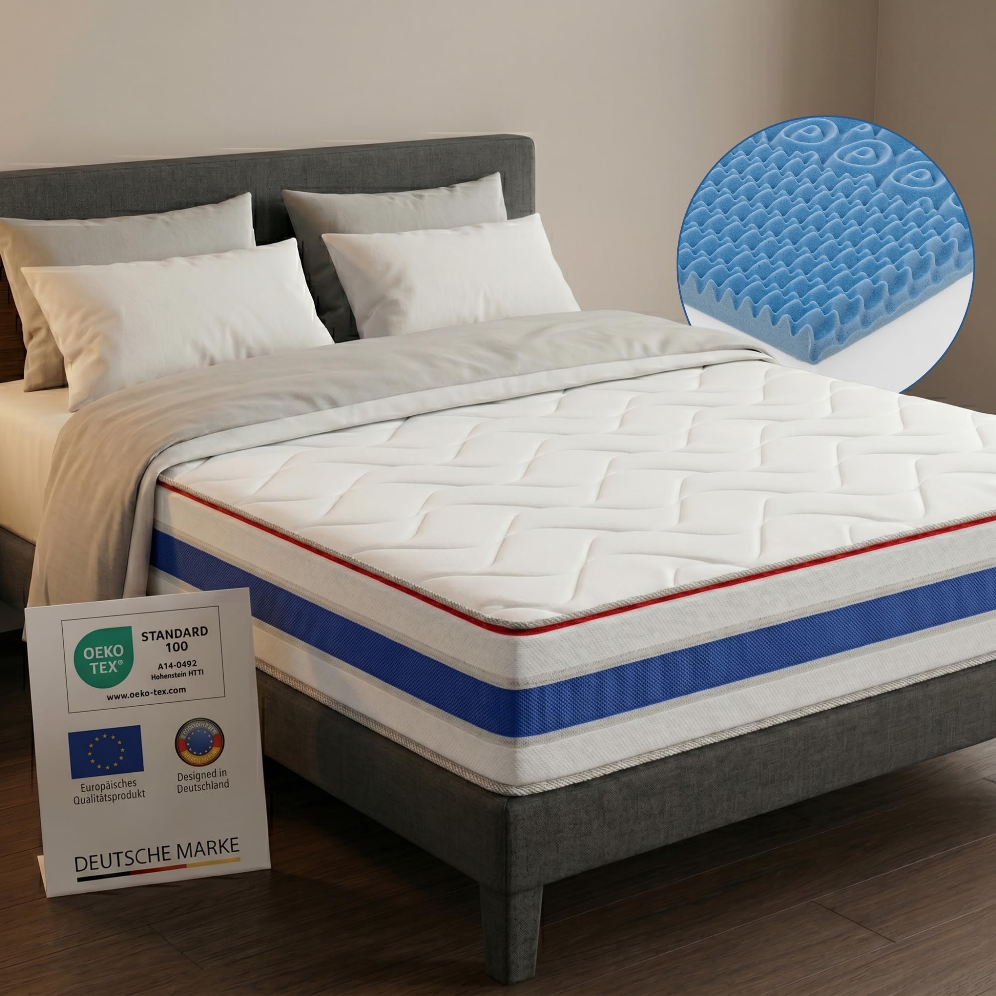 Arensberger RELAXX Matratze 140x200 cm | Kaltschaummatratze mit 3D Memory Schaum | ergonomische Höhe 25cm | wendbarer Härtegrad H2/H3 | Gel Schaum Bezug | 140x200cm Rollmatratze punktelastisch