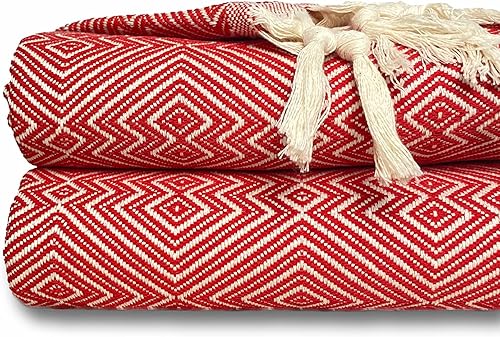 Wellstil Kaira - Manta de algodón tamaño King, manta turca vintage para sofá, casa de campo y decoración del hogar, colcha tejida bohemia, acogedora