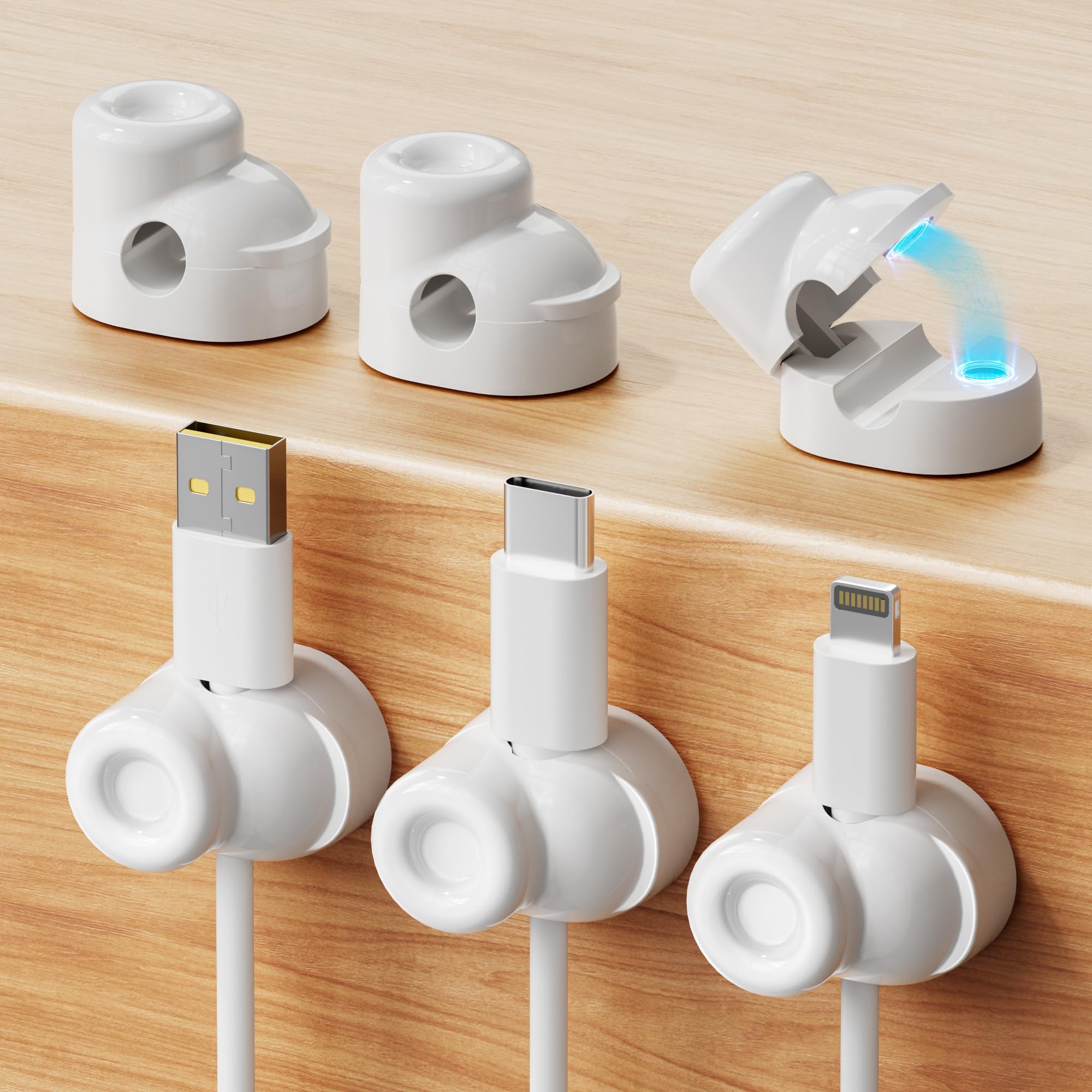 gliship 6 Pack Magnetic Cable Clips, Smooth Adjustable Cell Phone Cord Holder with Shoe-Shaped, String Light Clips for Home, Office, Wall, Nightstand,