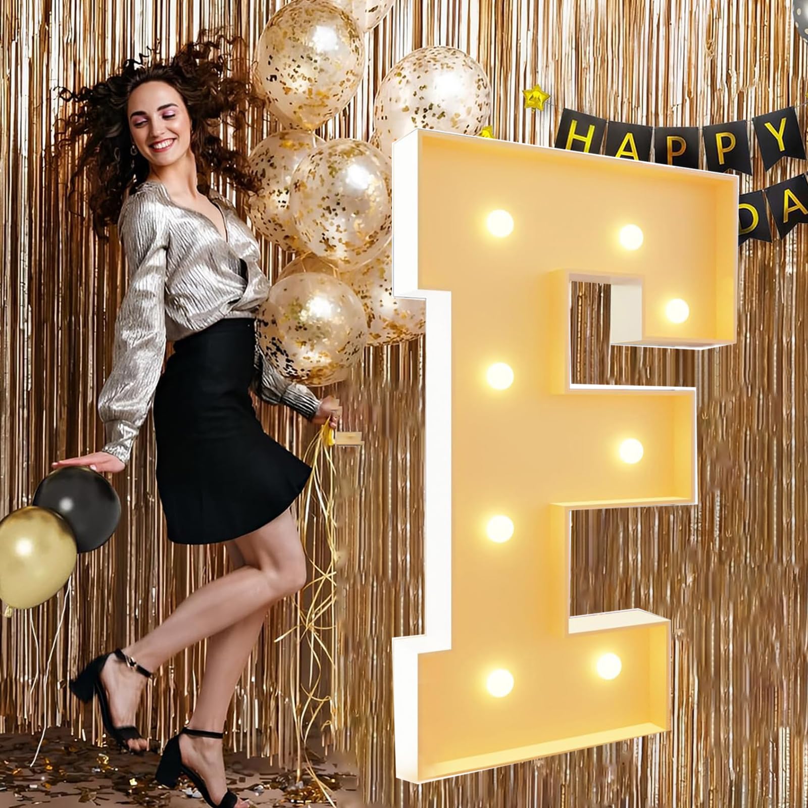 Marquee Letters 100cm/3.3FT Mosaic Large Letters F Giant Light Up Letters for Balloon Pre-cut Foam Frame for Birthday Party Wedding Backdrop Decoration Anniversary Decor