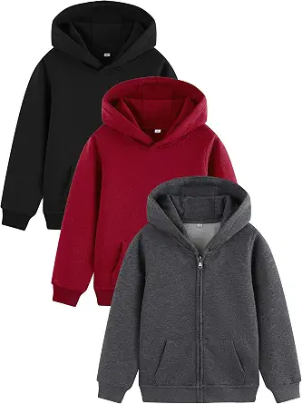 Boys Hoodies 3 Pack Cotton Fleece Pullover & Zip Up Hoodie for Kids