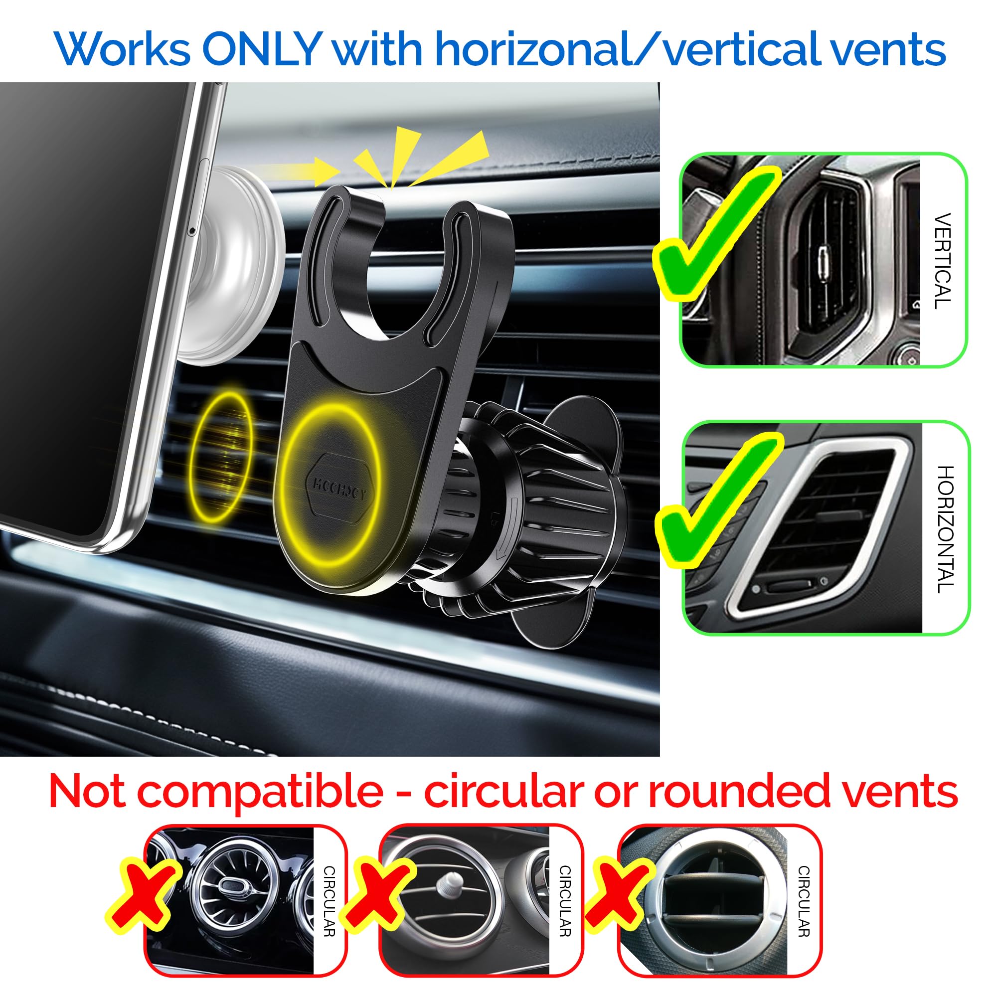 MCCHJoy Supporto per cruscotto e bocchetta di ventilazione per PopSockets, adesivo 2 in 1 per cruscotto e installazione con gancio di ventilazione AC, regolabile e sicuro, supporto per telefono da