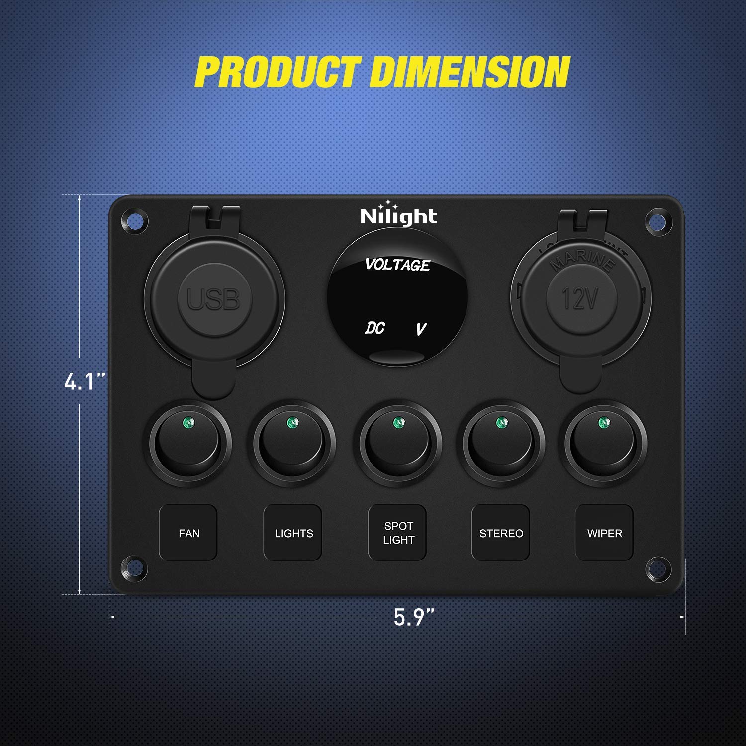 Buy Nilight 90125E 5 Gang Multi Function Rocker Switch Green Backlit