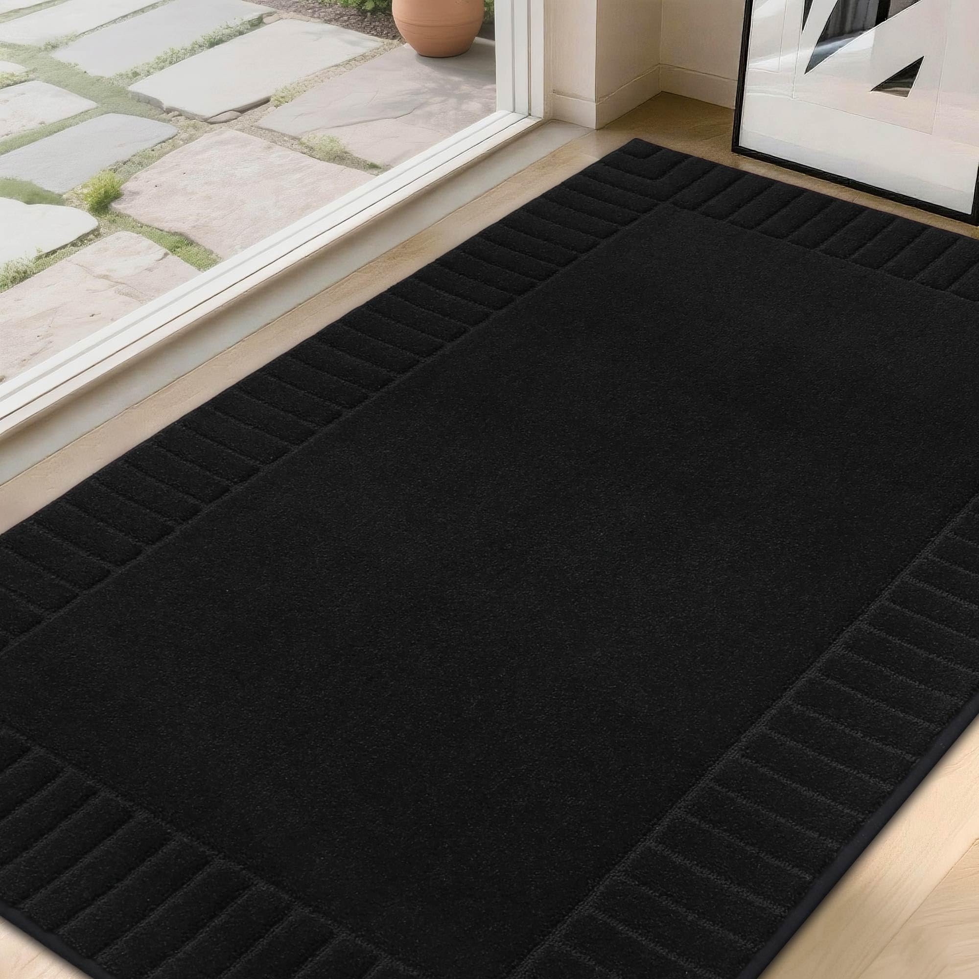 BEQHAUSE Inside Door Mat, 90x150cm Washable Door Mat, TPR Indoor Door Mats Non Slip, Machine Washable, Super Absorbent, Dirt Trapper, Suitable for Indoor Use, Kitchens, Black โ image 1