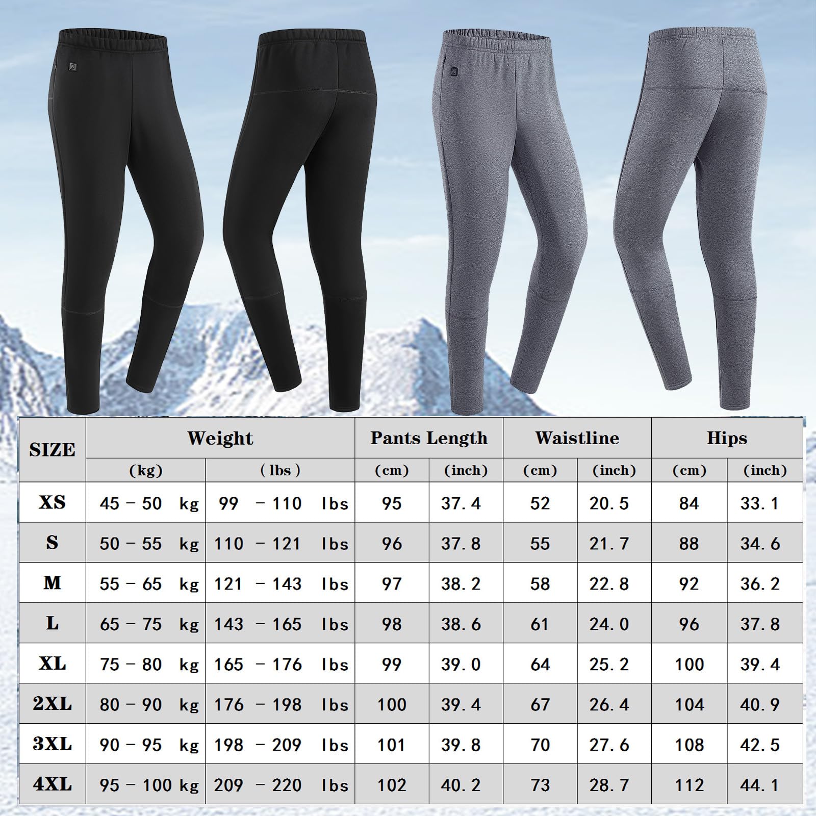 Pantaloni Termici Riscaldati per Le Donne Leggings Foderati in Pile Long Johns 6 Zone Pantaloni Riscaldanti