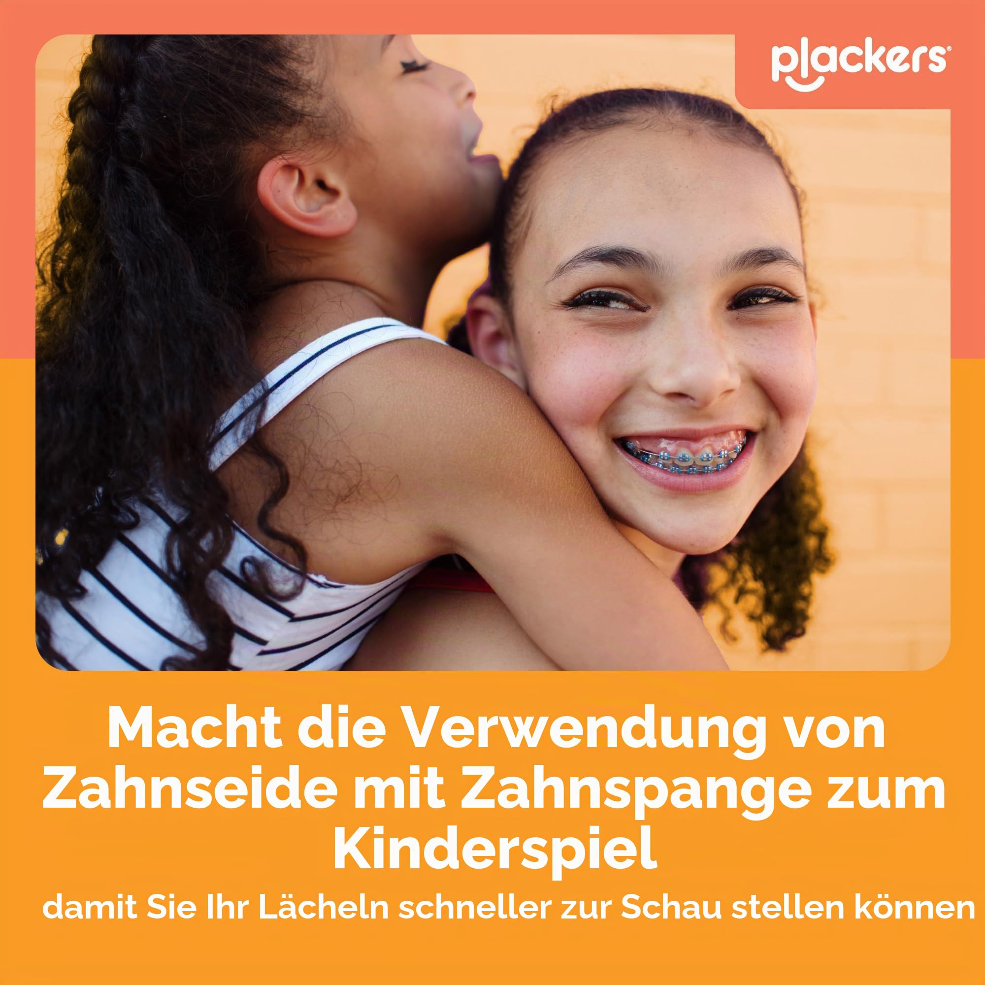 Plackers Orthopick Zahnseide Picks für Hosenträger, hergestellt mit Super TufFloss, weicher, flexibler Zahnstocher, sanft zu Hosenträgern, orange, 144 Stück (4 Stück)