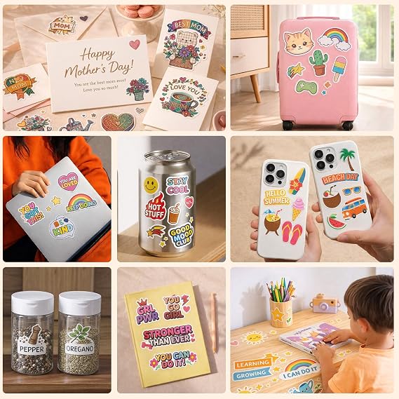 JANDJPACKAGING Printable Vinyl Sticker Paper - Waterproof Printable Vinyl for Laser & Inkjet Printer 15 Self-Adhesive Sheets - Glossy White - Standard Letter Size 8.5x11 | For Most Laser & Inkjet Printer, Self-Adhesive, Waterproof, 8.5x11 Standard Letter Size