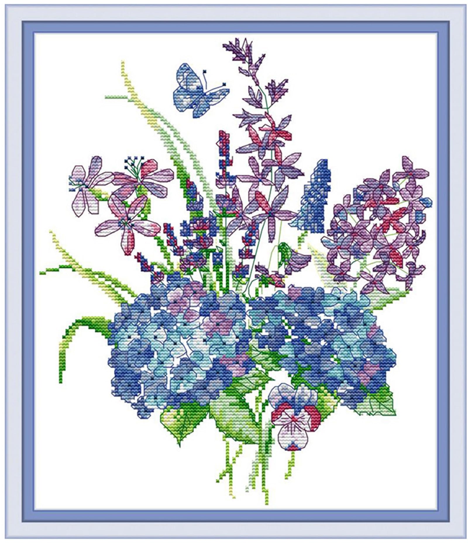Rosyfoxes Cross Stitch Kits Stamped Full Range of Embroidery Starter Kits for Beginners DIY -Printed Kit Hydrangea 8(Printed) 14CT11.4×13.4inches