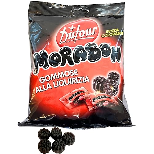 Dufour Morabon - Caramelo italiano suave de regaliz italiano de Italia, 5.29 onzas (5.29 oz) Gomitas de regaliz negras envueltas individualmente,