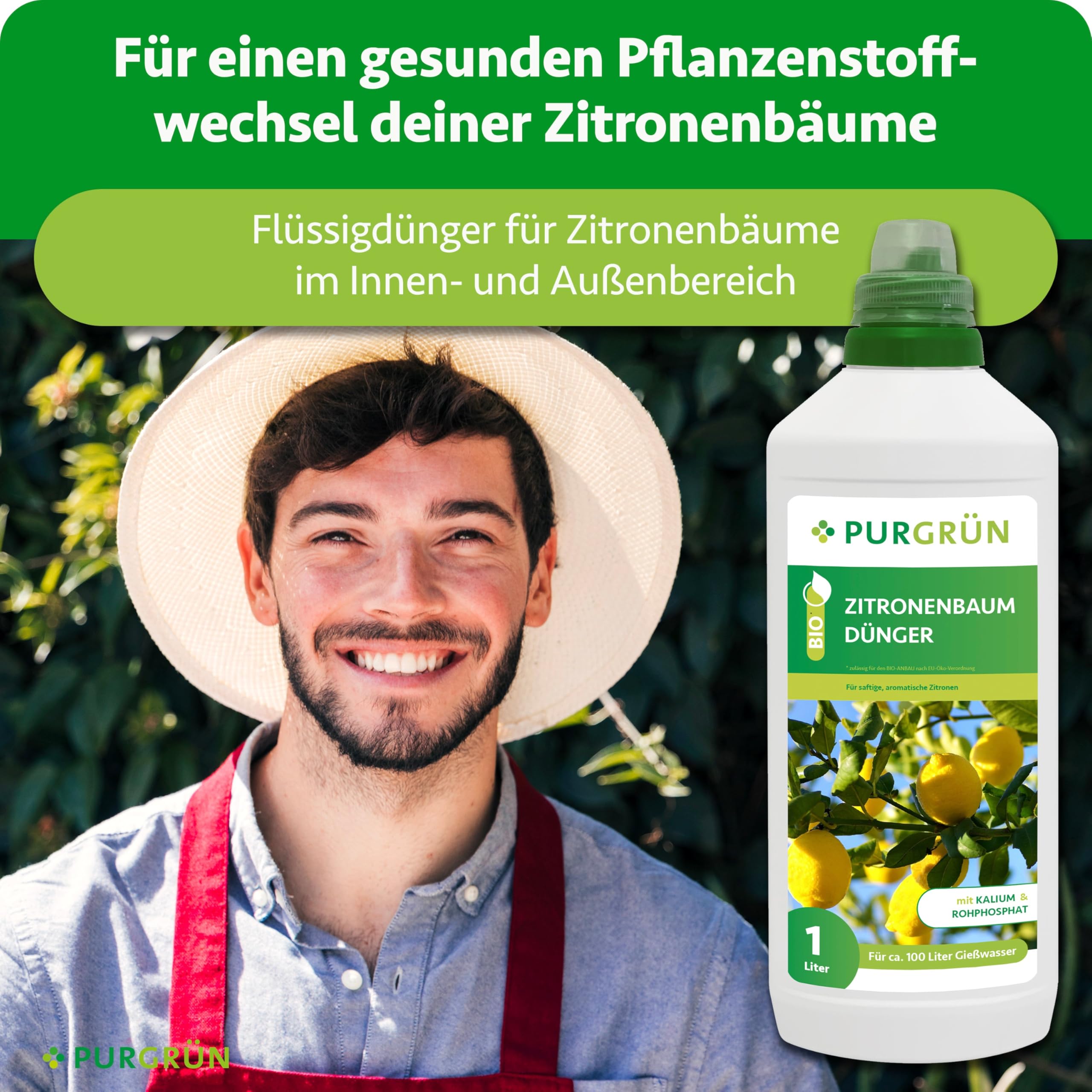 Bio-Zitronenbaum-Dünger 1 Liter – Steigert Ertrag, Aroma & Vitalität mit Phosphor – Verbesserte Widerstandskraft dank extra Kalium – Bio-zertifiziert – Konzentrat für 100 Liter Gießwasser