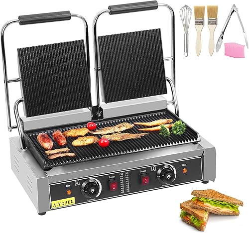 Sandwich comercial Panini Press 2 x 1800 W Control de temperatura para hamburguesas filetes tocinos prensa a la parrilla