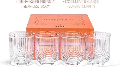 Miniatura 6 de GLASSIQUE CADEAU Vasos de cóctel vintage Art Deco Lowball Gatsby | Juego de 4 vasos dobles antiguos de 13 onzas para beber whisky clásico, ginebra,