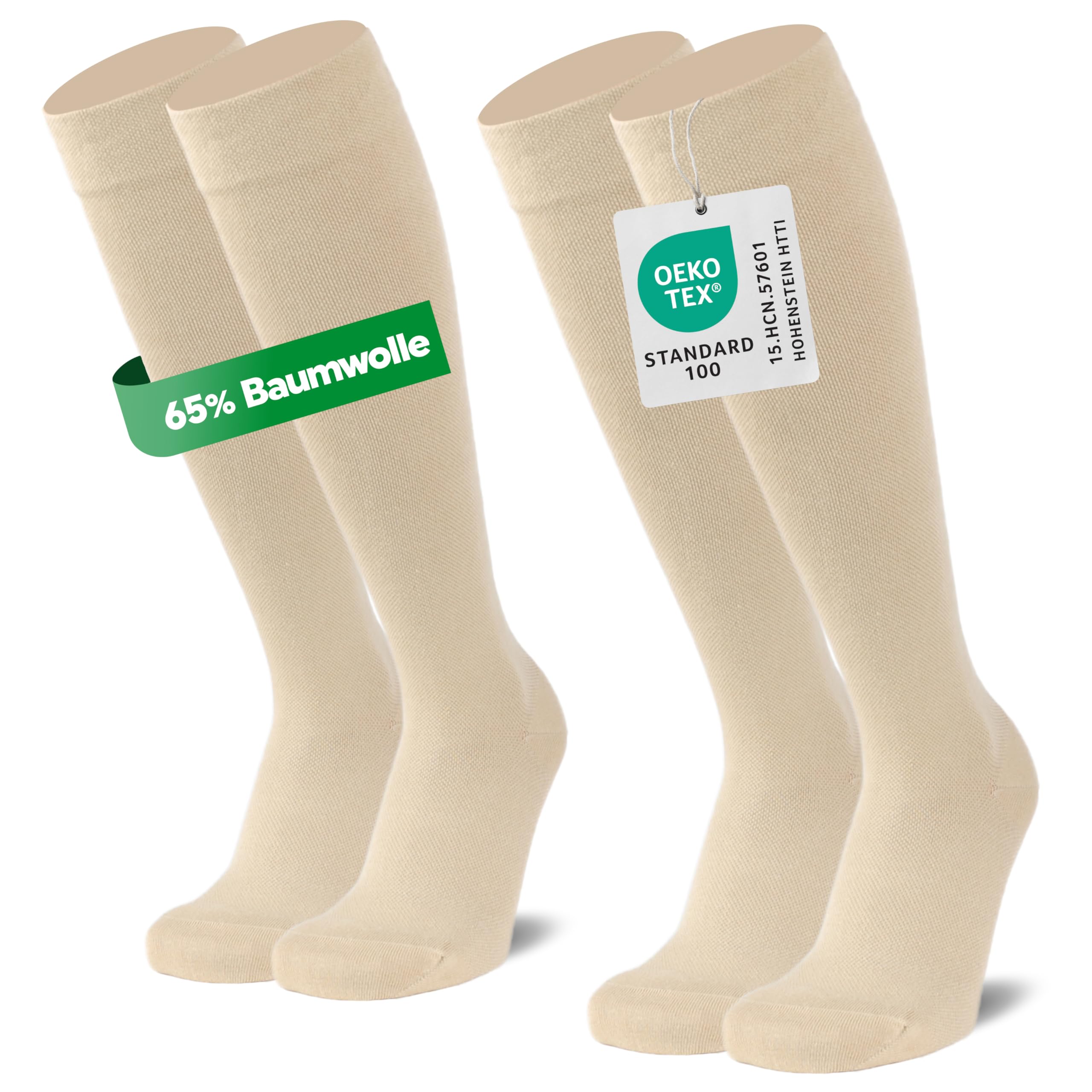 MEDOLY Lot de 2 paires de chaussettes de contention avec compression - 65 % coton - Chaussettes de compression pour homme et femme - Bas de contention sans coutures gênantes