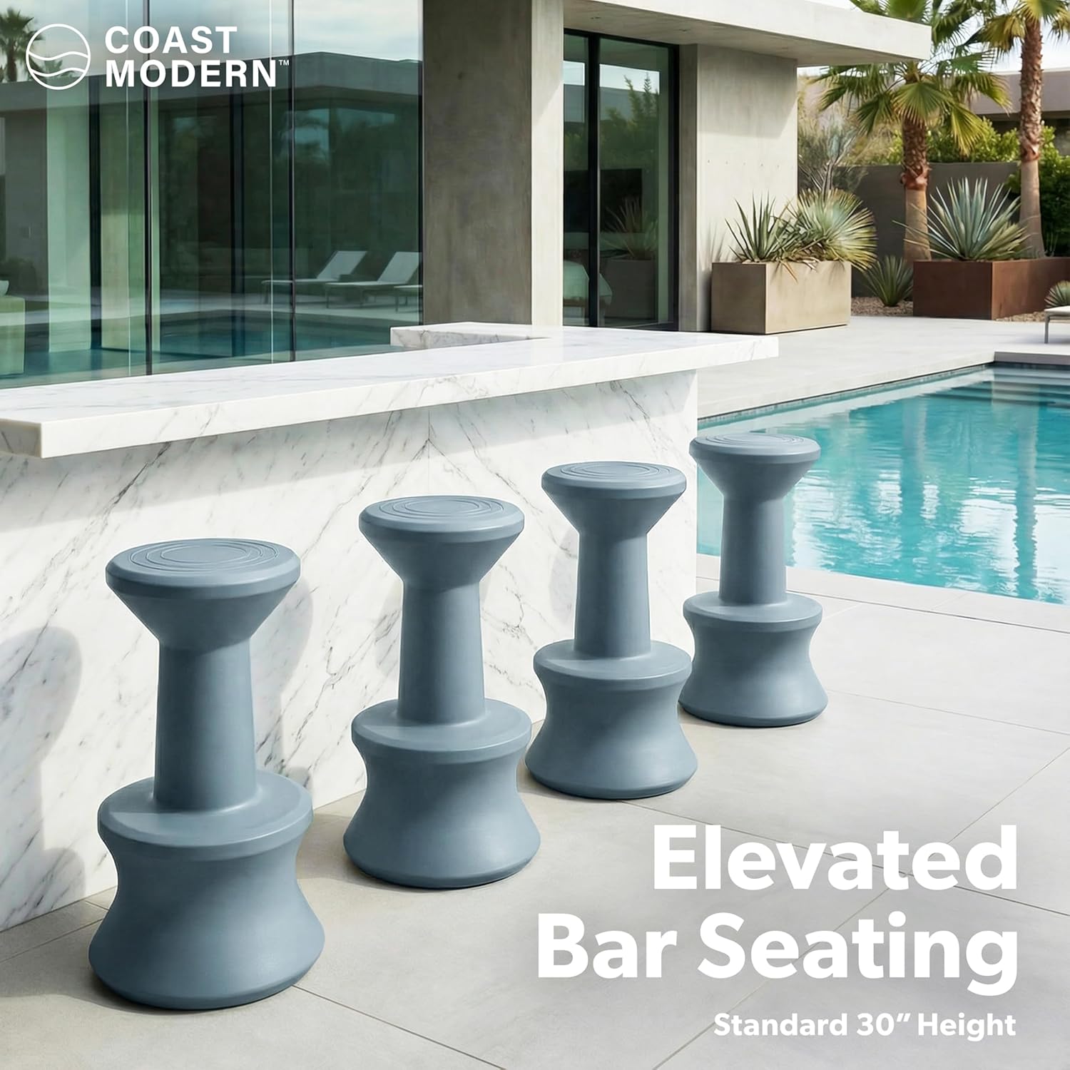 GoSports Coast Modern Outdoor Bar Stool for Patio and in Pool Underwater Seating - 30" Weighted, Waterproof Outdoor Chair - Stone Blue